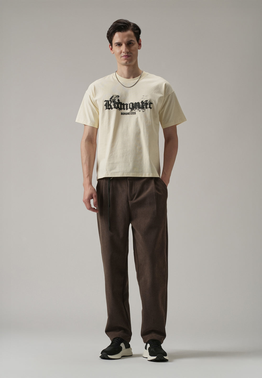 Dark Brown Textured Corduroy Belt Pant