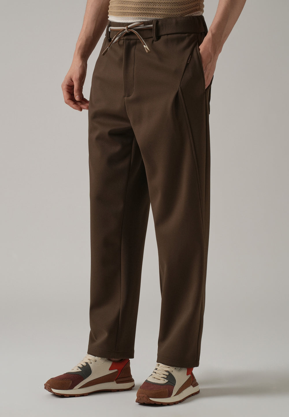 Dark Brown Textured Stretch Pant