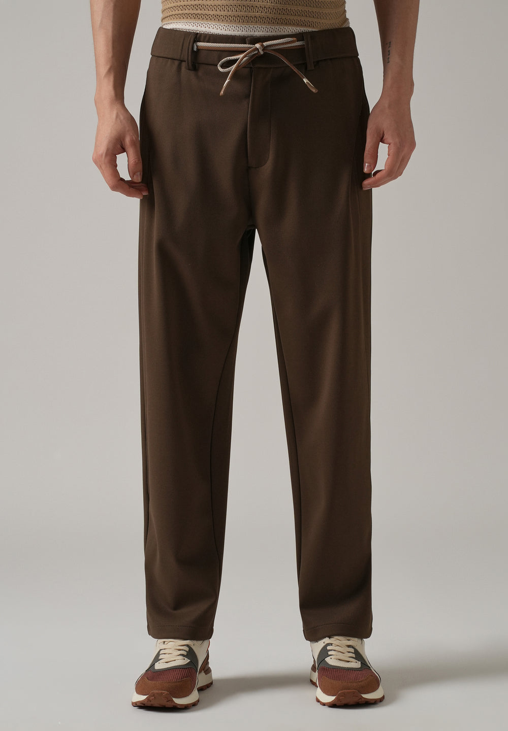Dark Brown Textured Stretch Pant