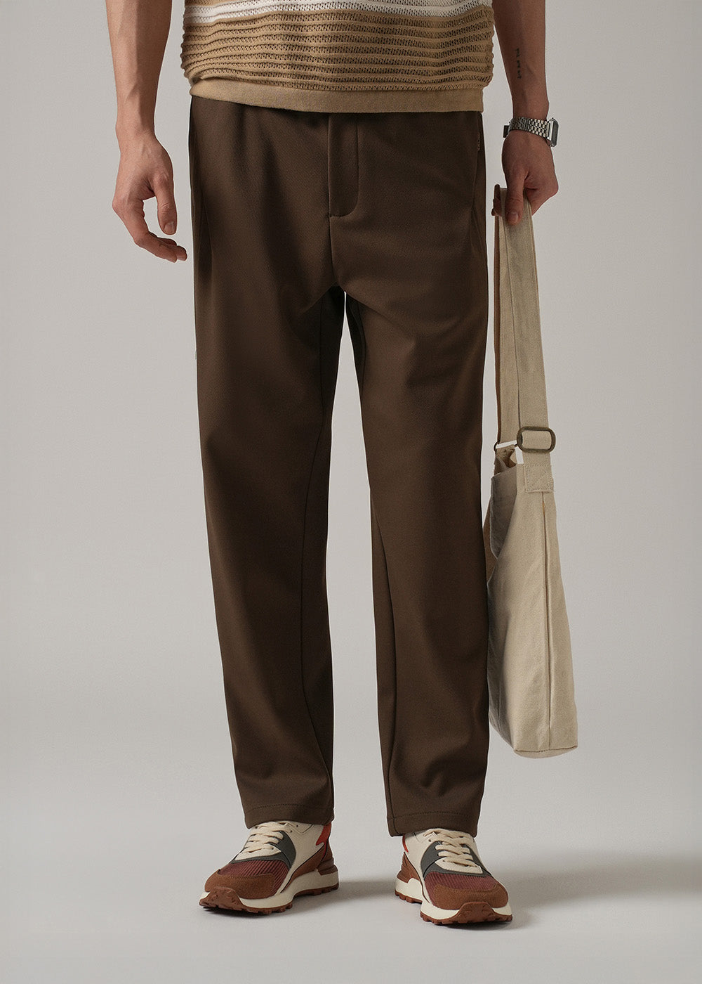 Dark Brown Textured Stretch Pant
