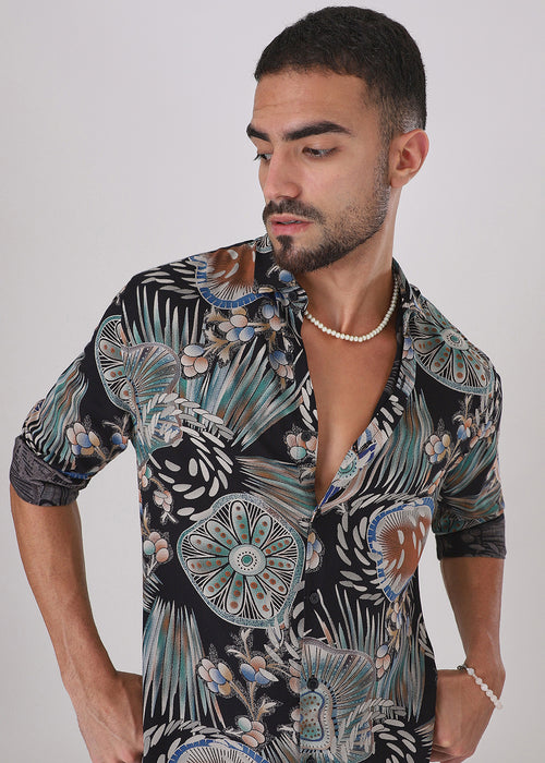 Dark Green Abstract Feather Shirt