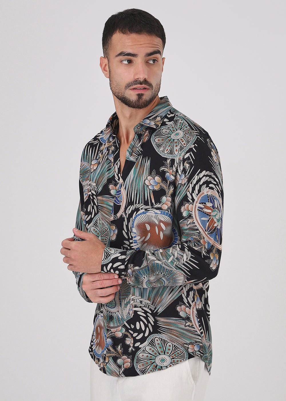 Dark Green Abstract Feather Shirt