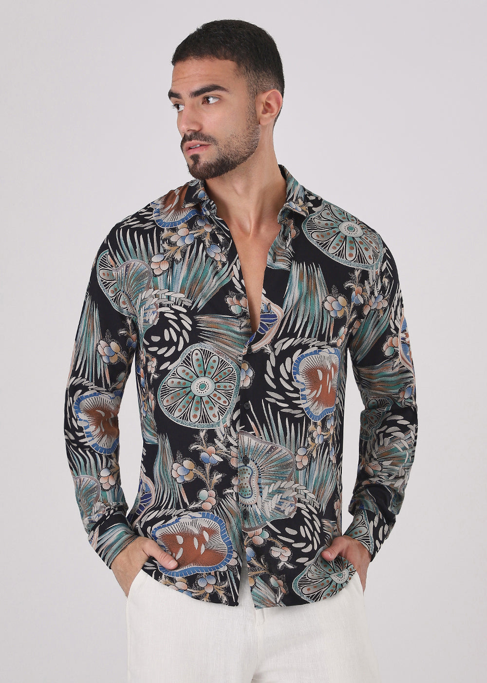 Dark Green Abstract Feather Shirt