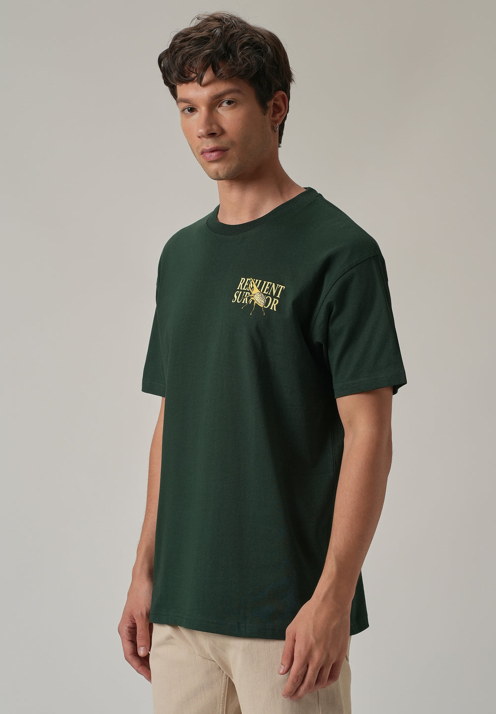 Dark Green Back Printed Oversized T-Shirt