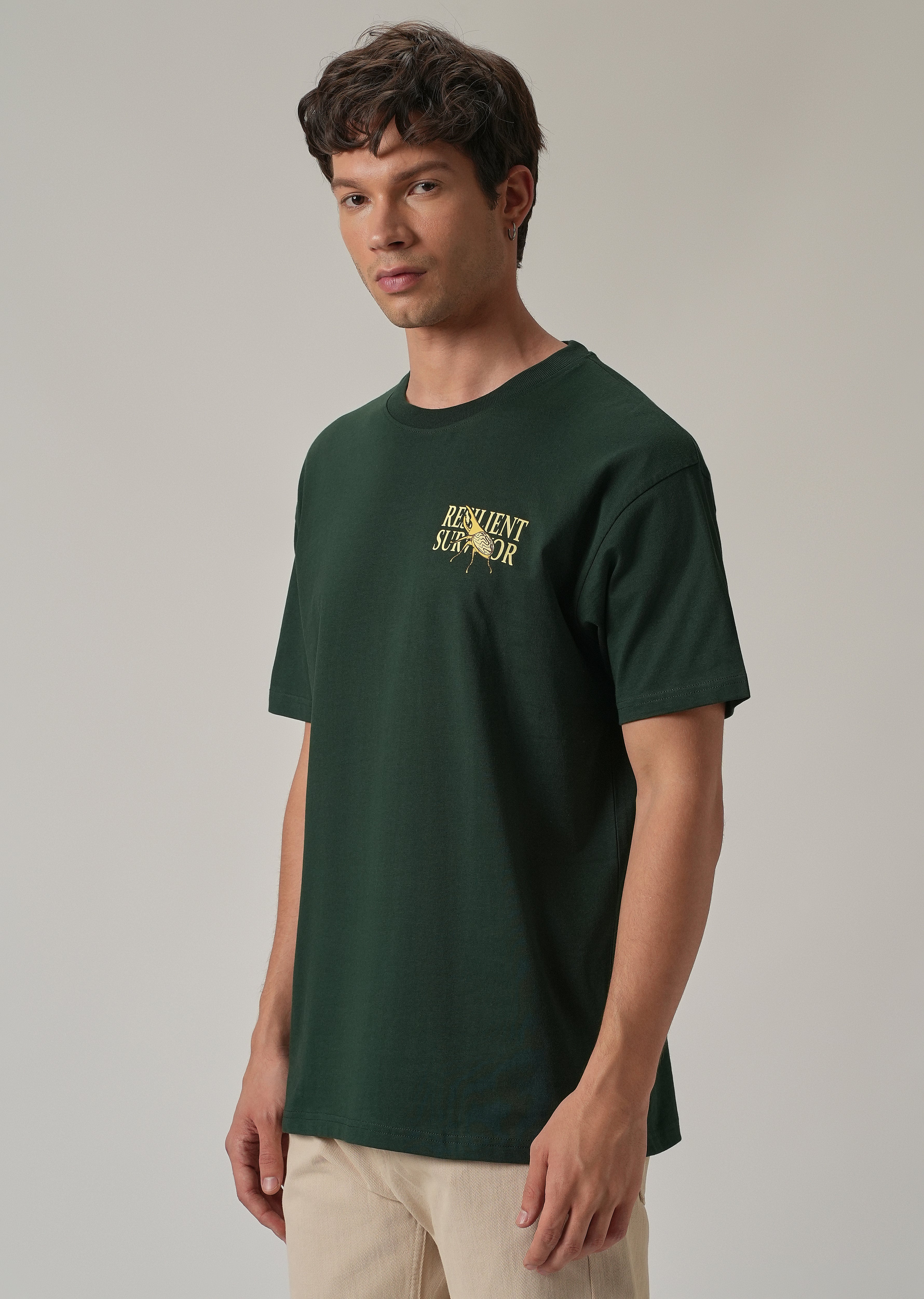 Dark Green Back Printed Oversized T-Shirt