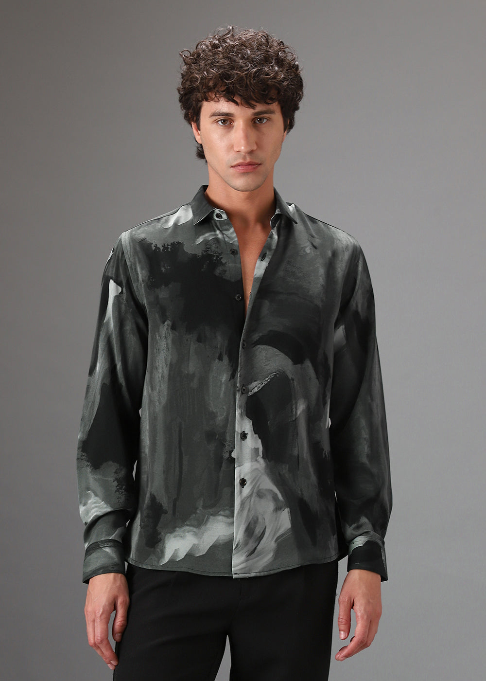 Dark Green Black Abstract Printed Shirt