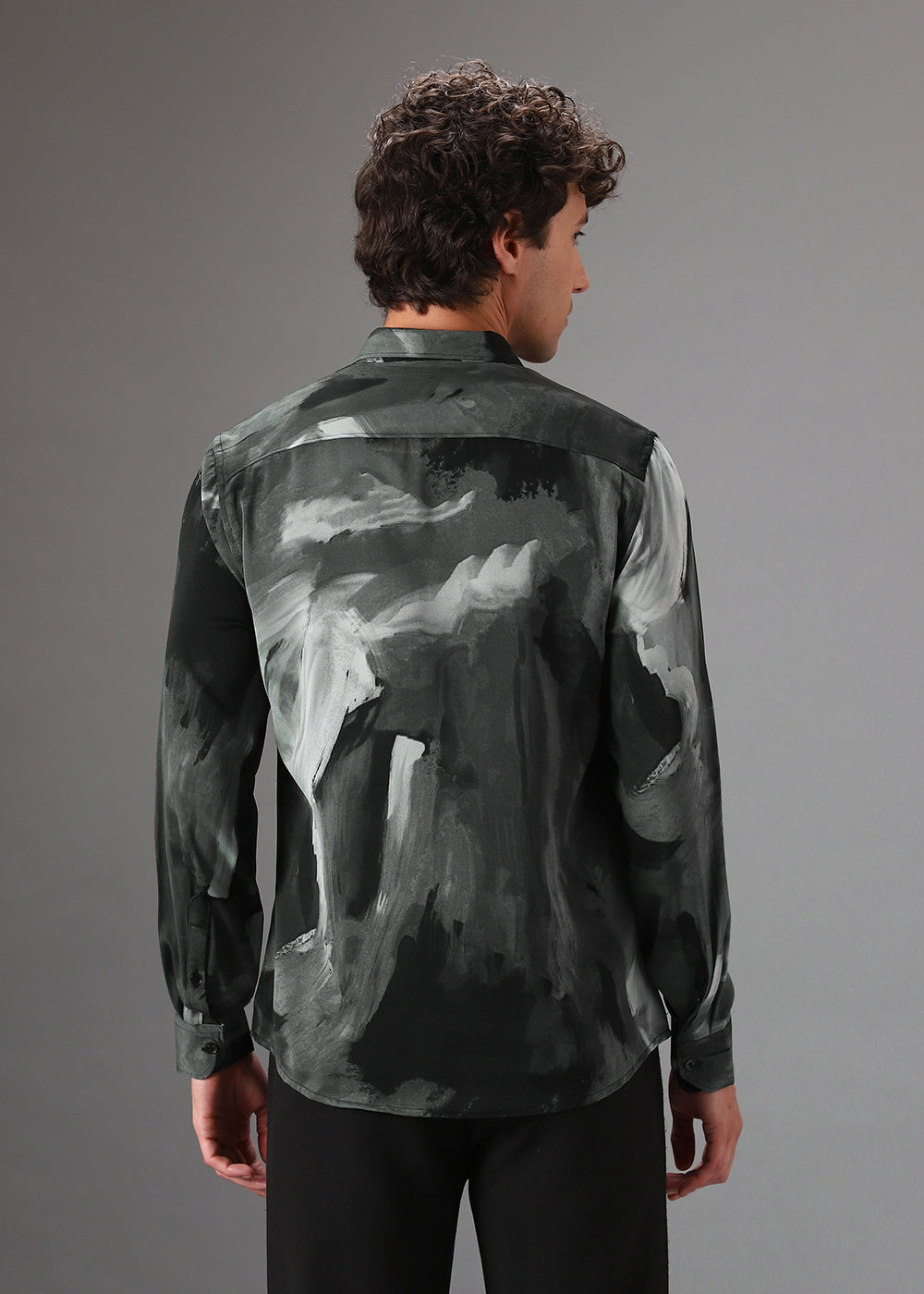 Dark Green Black Abstract Printed Shirt