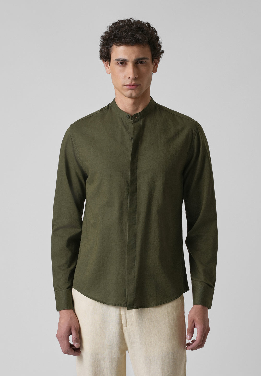 Dark Green Cotton Linen Shirt