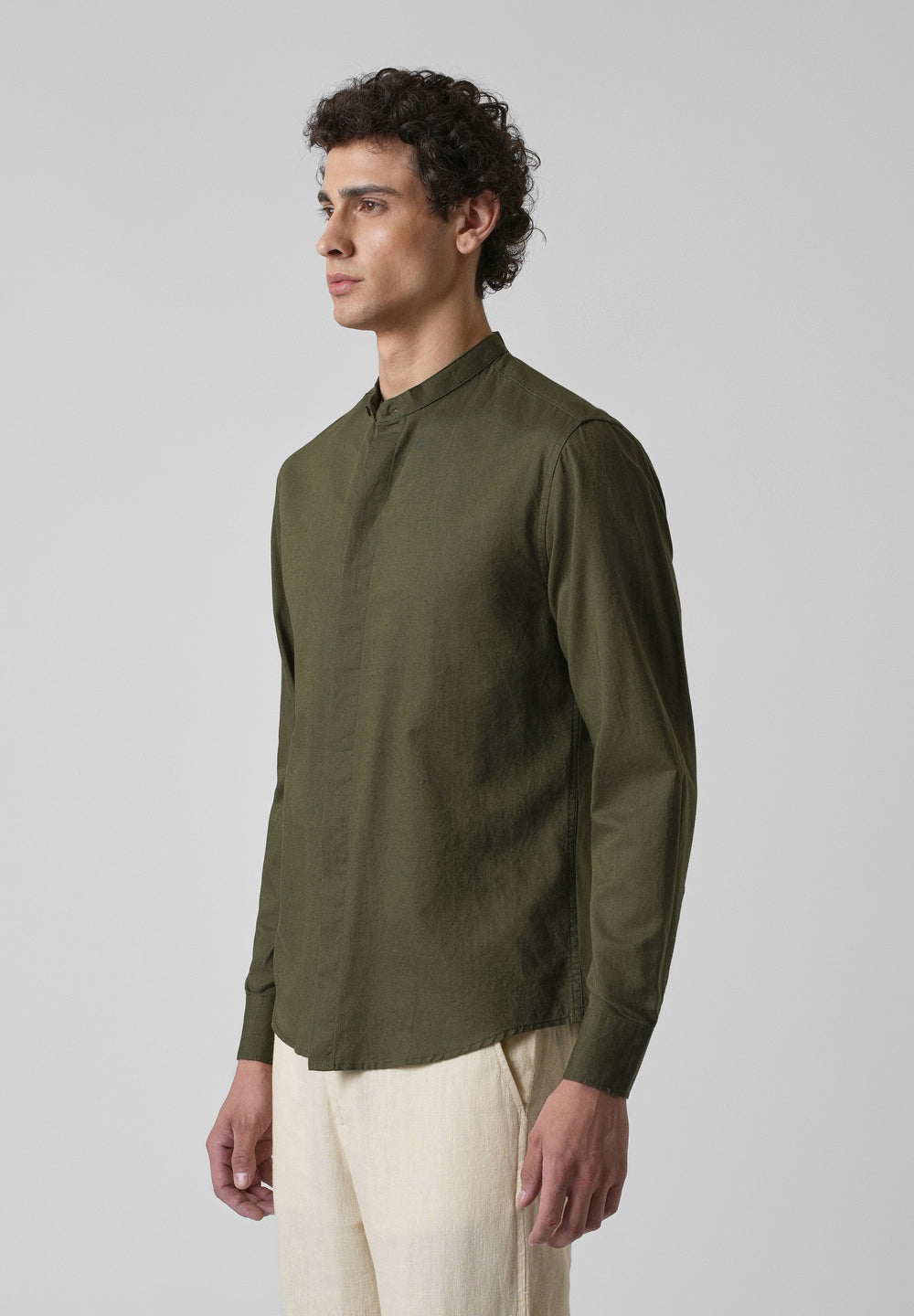 Dark Green Cotton Linen Shirt