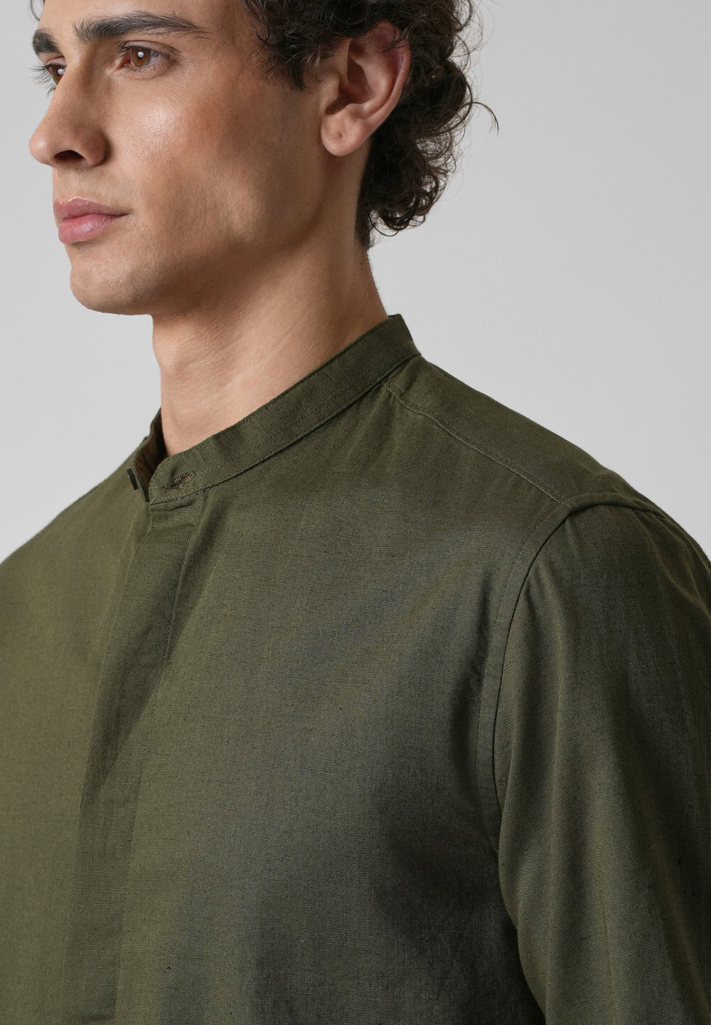 Dark Green Cotton Linen Shirt