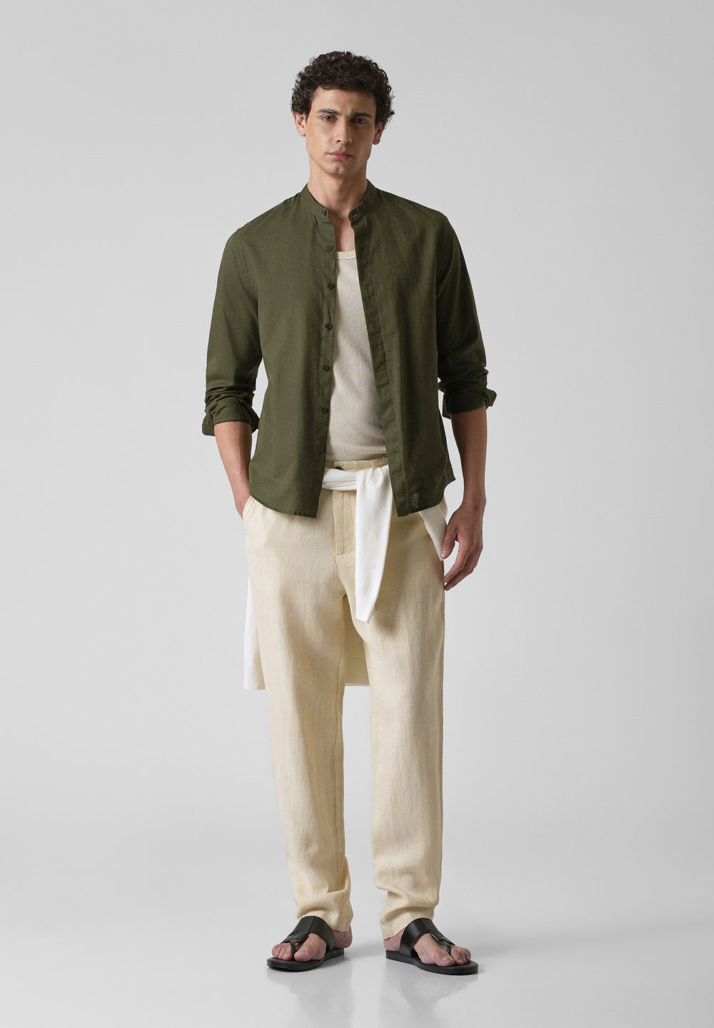 Dark Green Cotton Linen Shirt