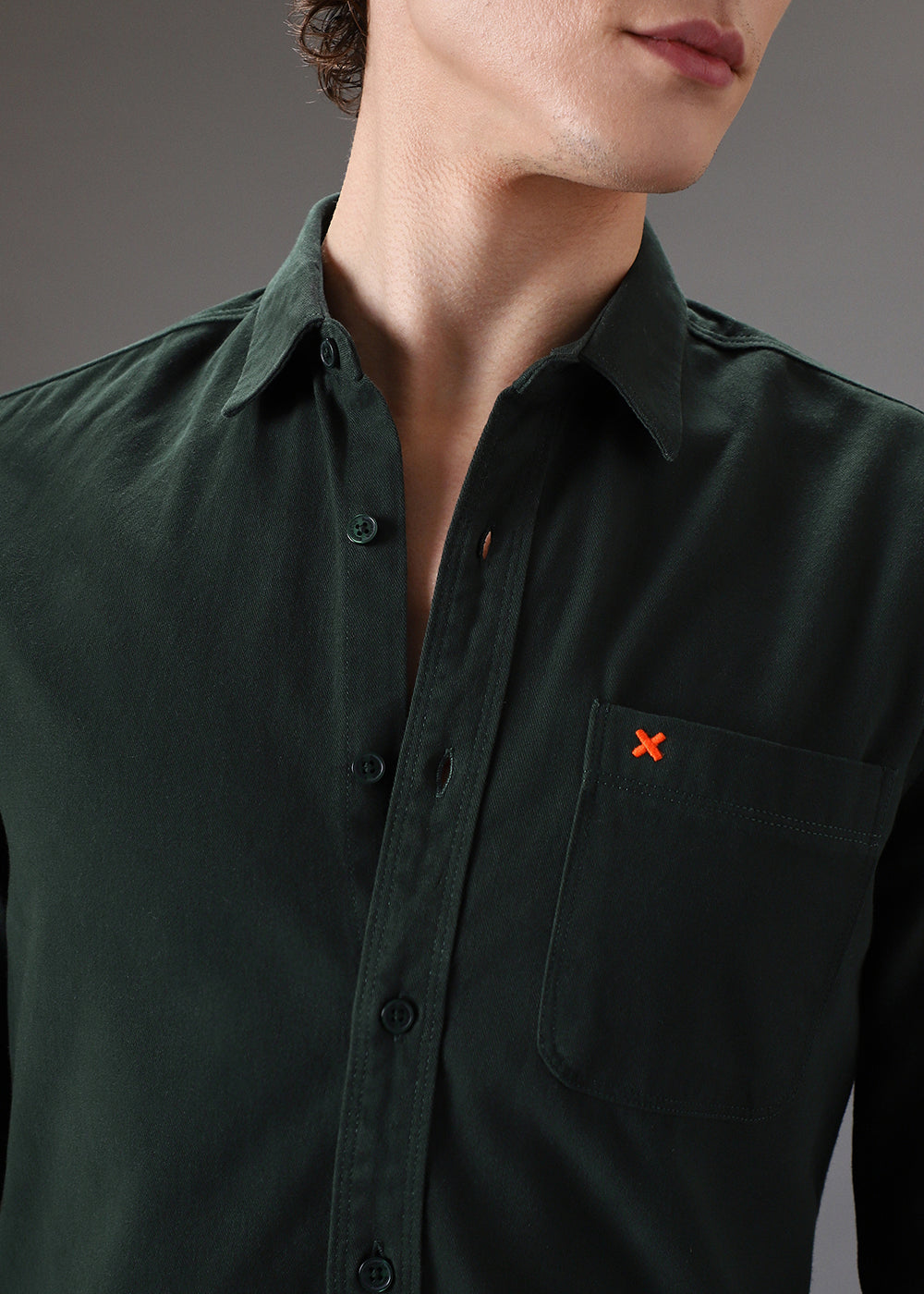 Dark Green Cotton Single Pocket Shirt