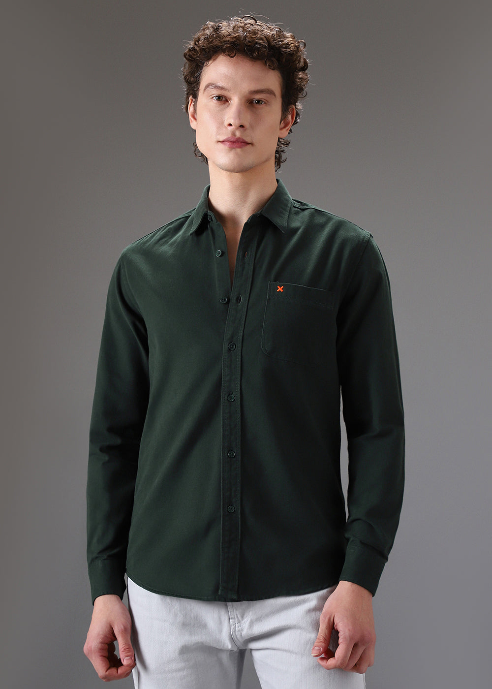 Dark Green Cotton Single Pocket Shirt