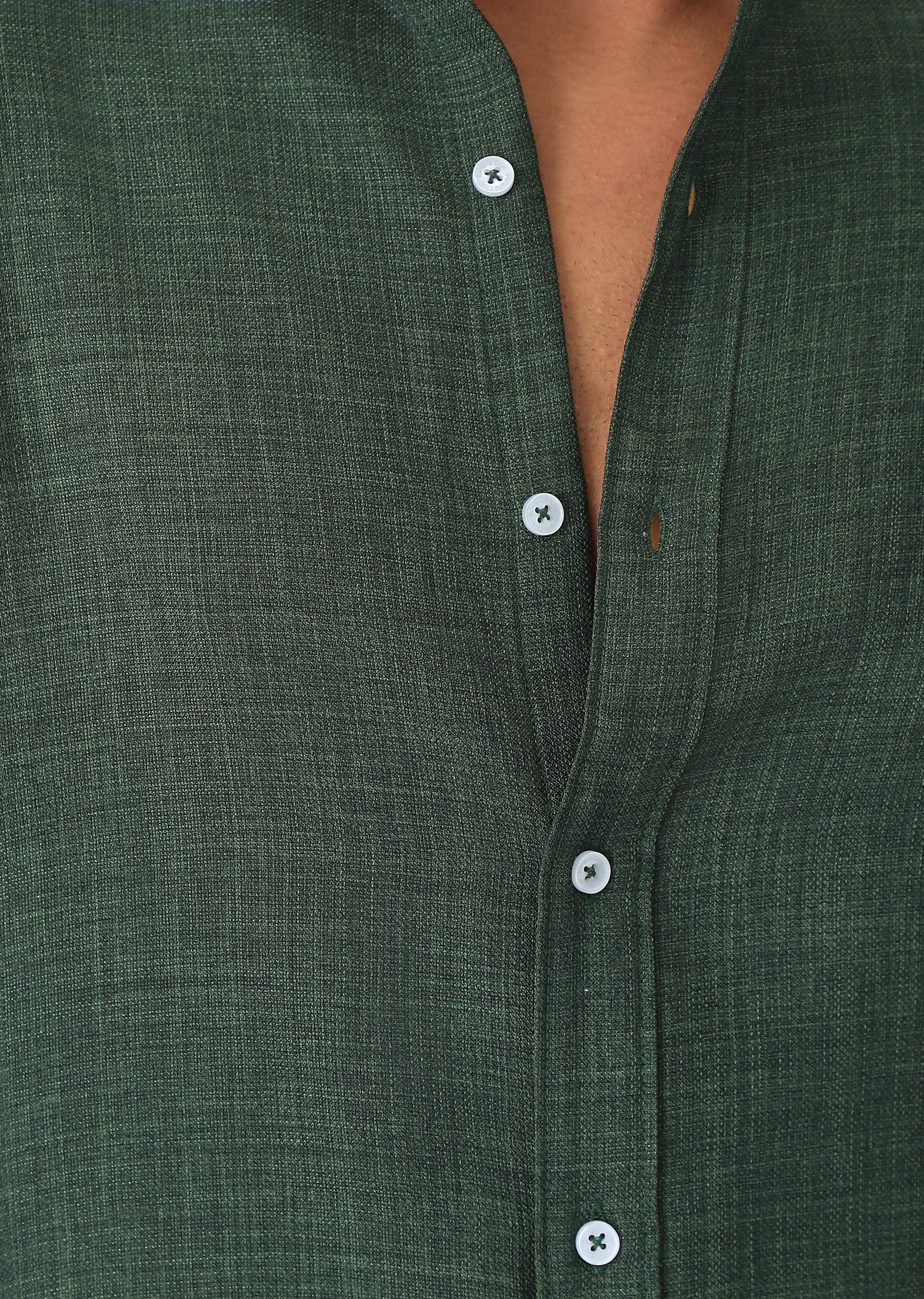 Dark Green Plain Mandarin Collar Shirt