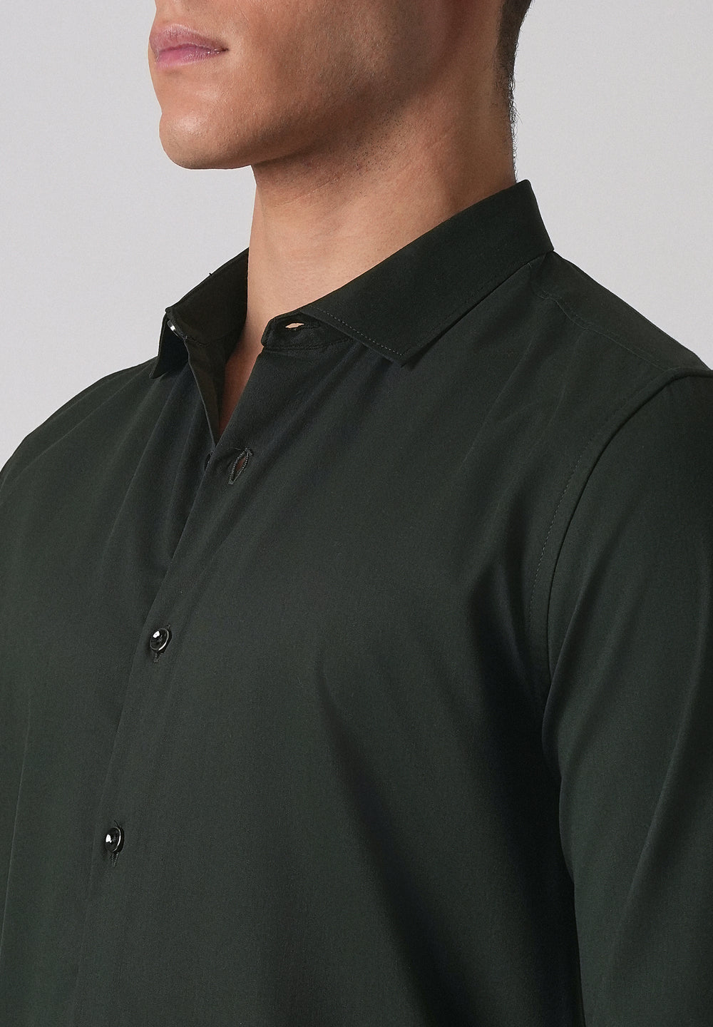 Dark Green Cotton Stretch Plain Shirt