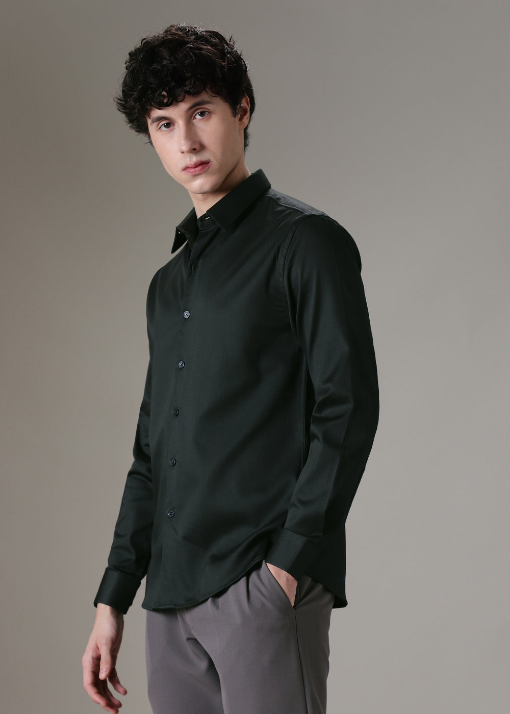 Dark Green Satin Shirt