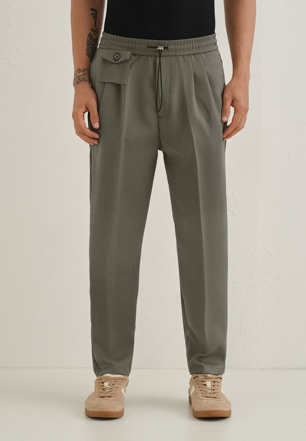 Dark Green Pleated Korean Pant