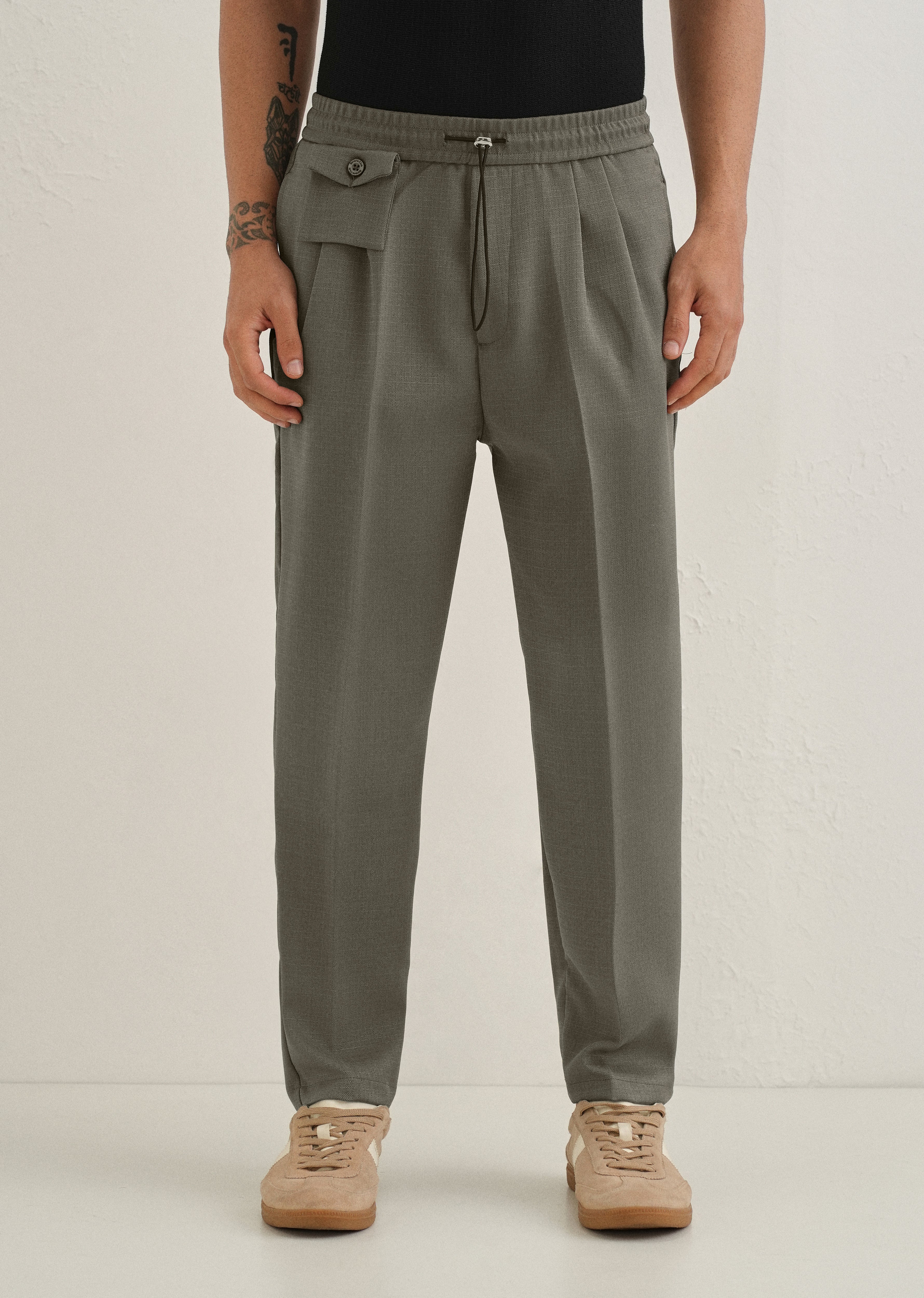 Dark Green Pleated Korean Pant