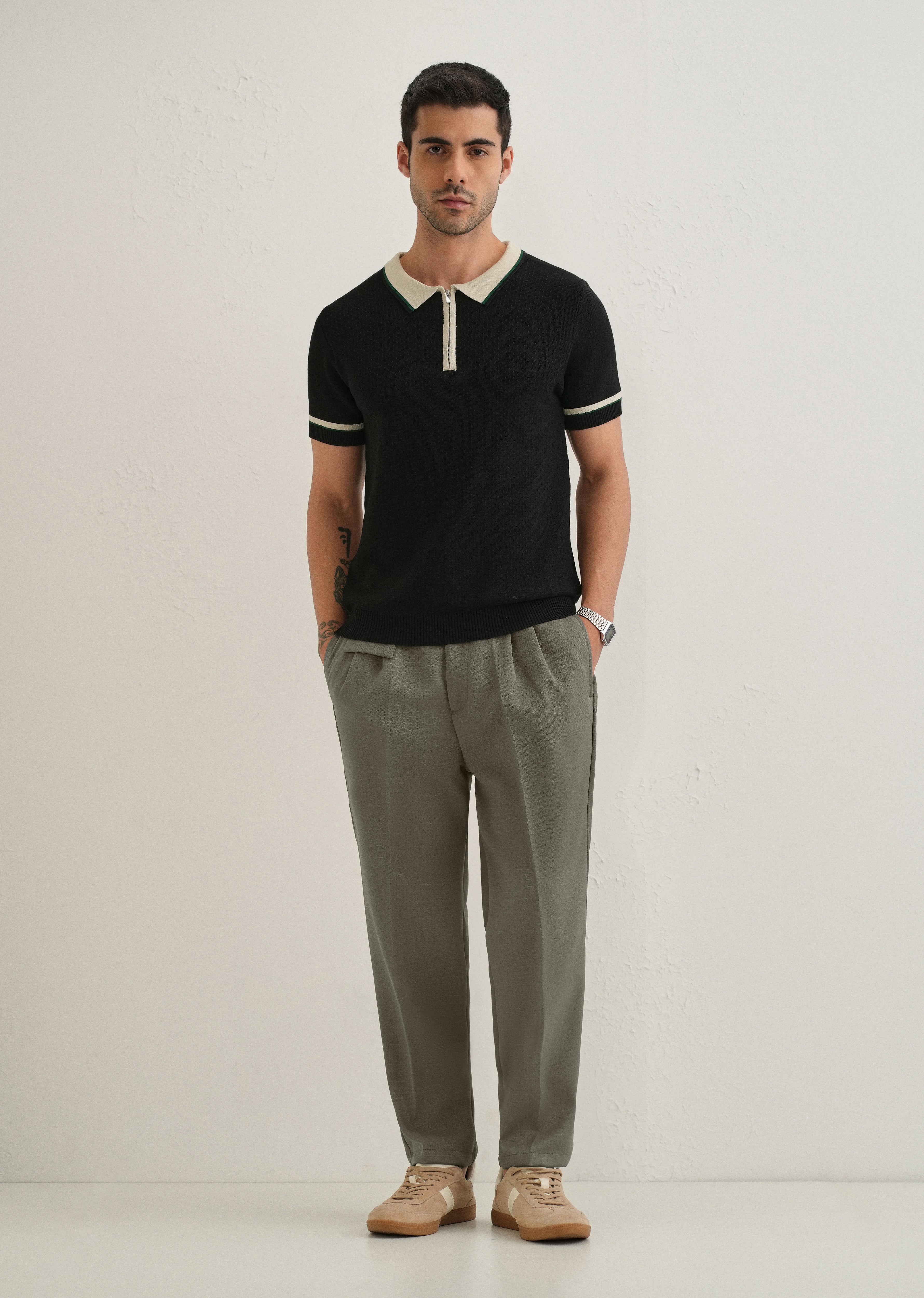 Dark Green Pleated Korean Pant