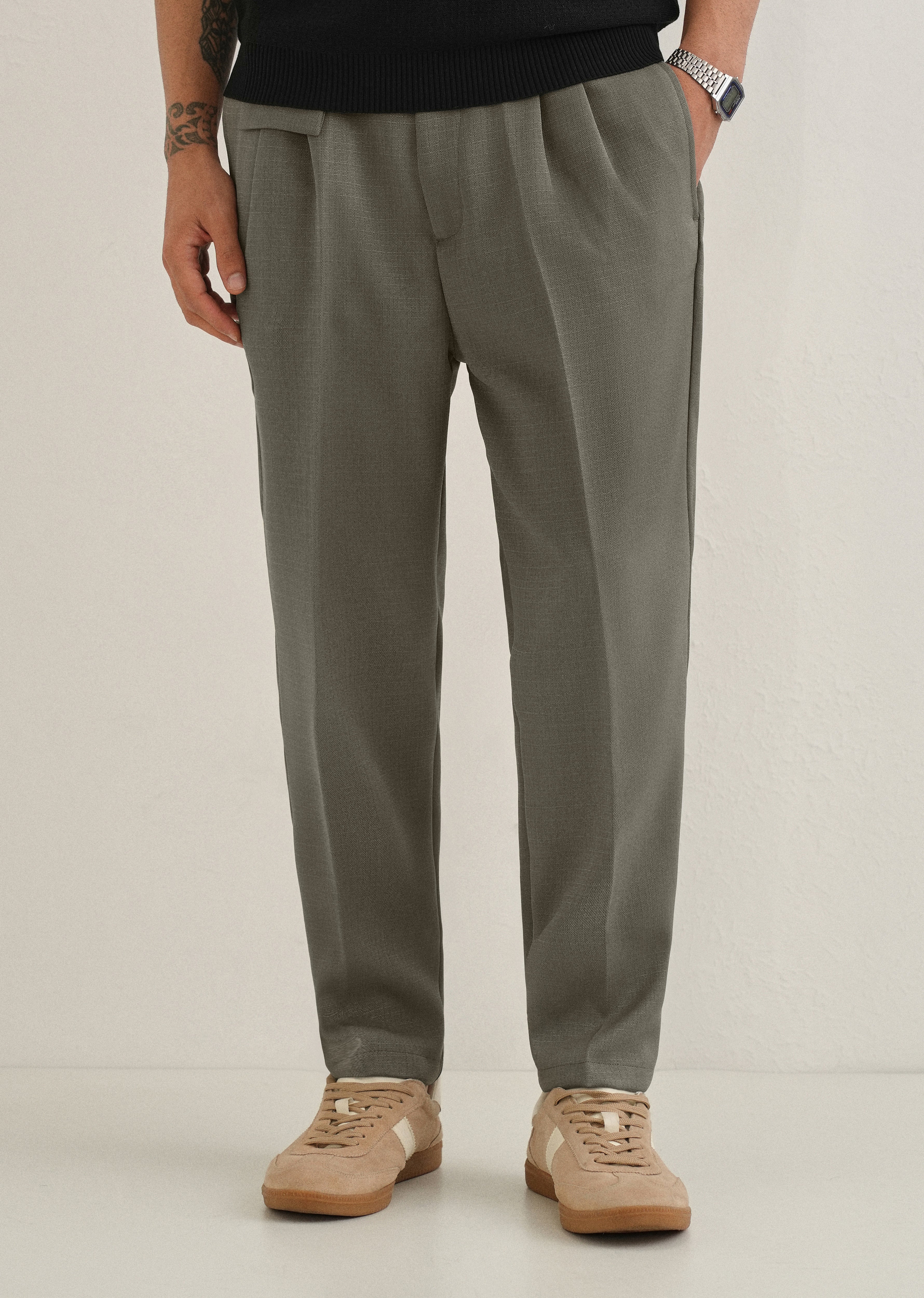 Dark Green Pleated Korean Pant