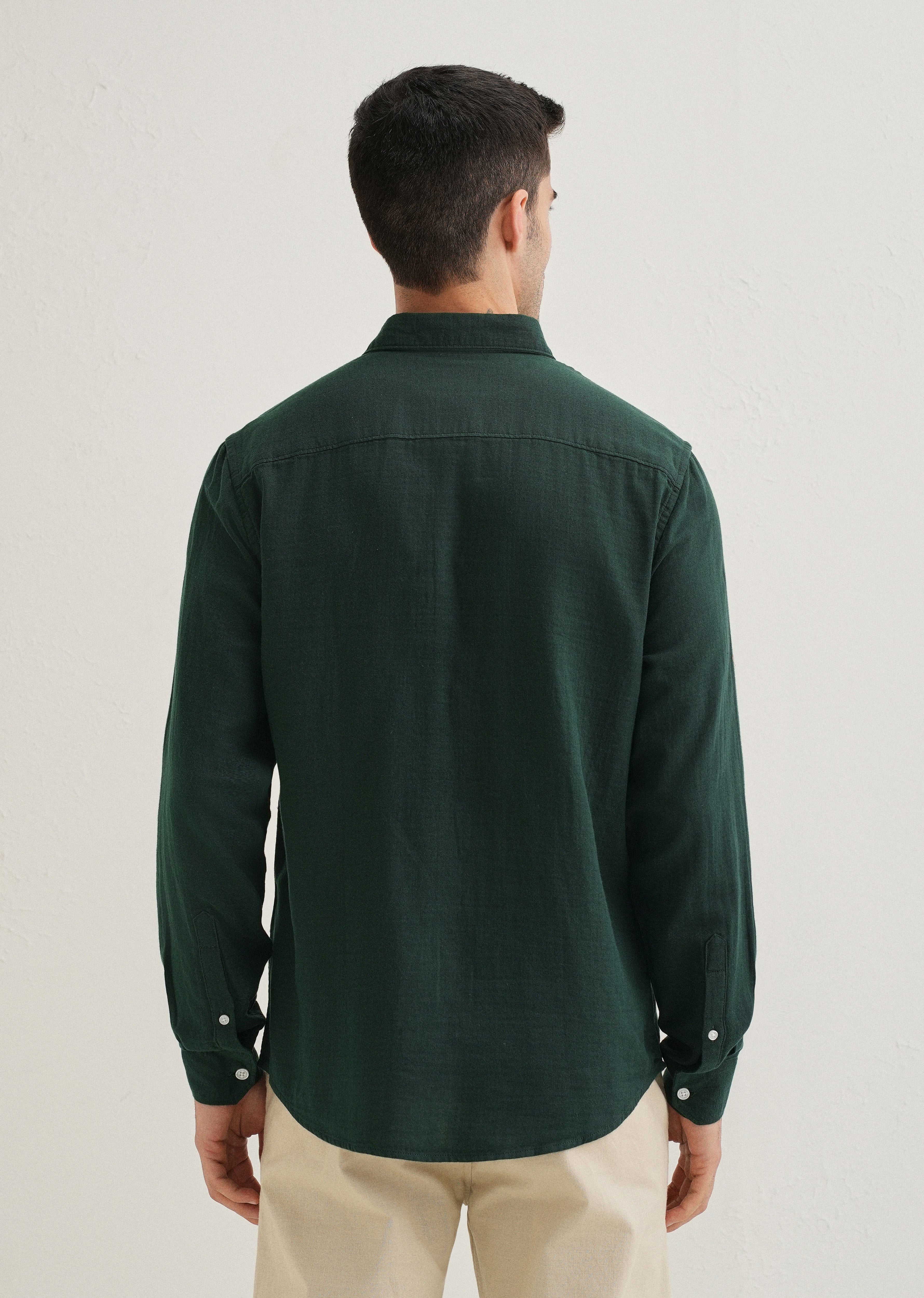 Dark Green Pure Cotton Stitchless Placket Shirt