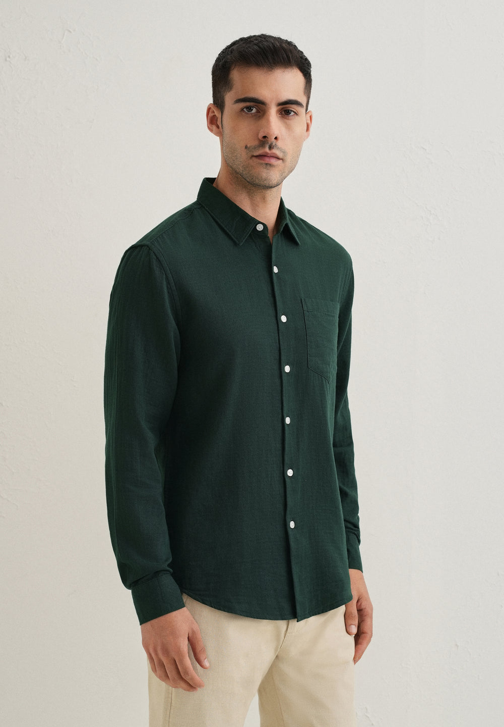 Dark Green Pure Cotton Stitchless Placket Shirt