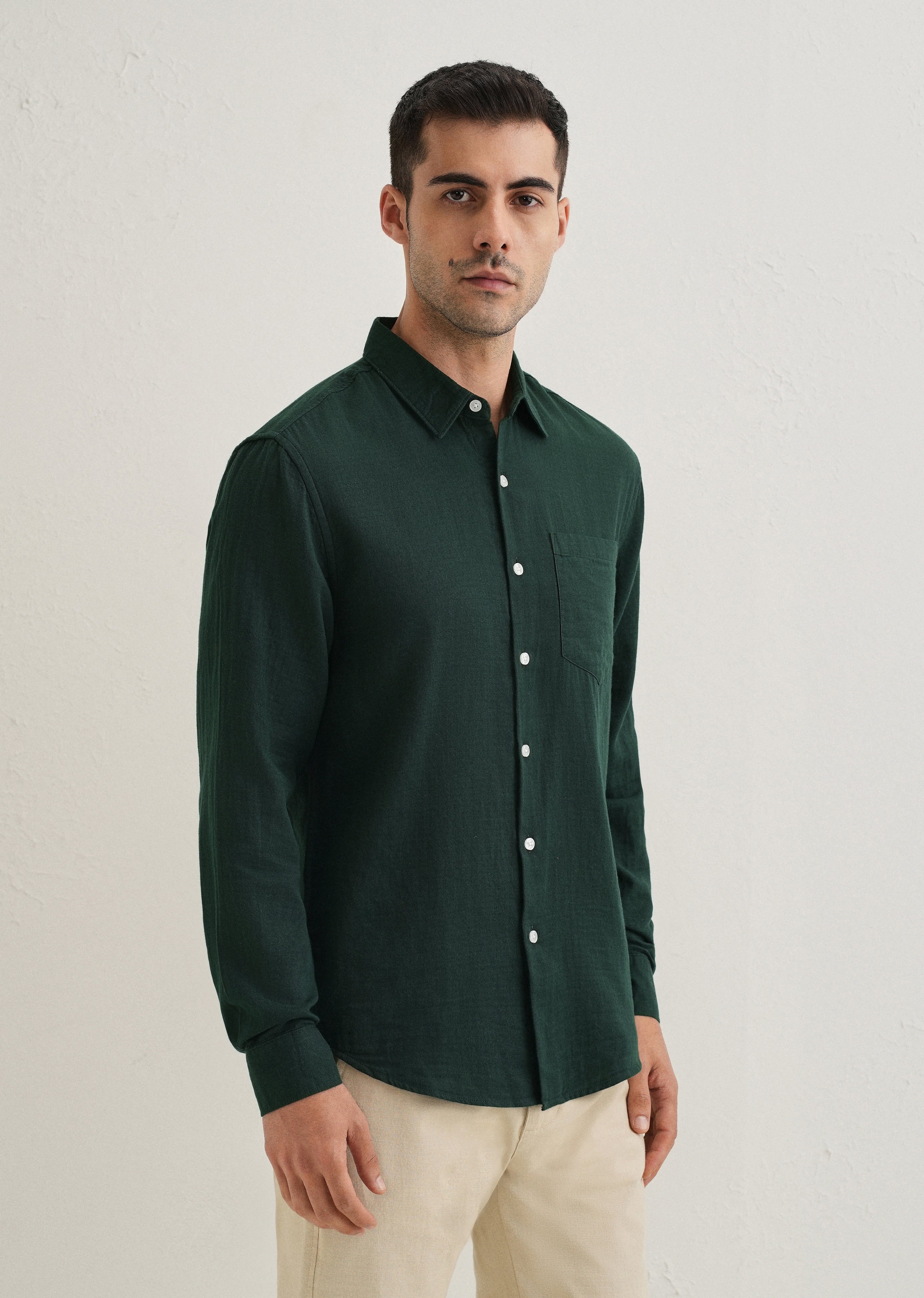 Dark Green Pure Cotton Stitchless Placket Shirt