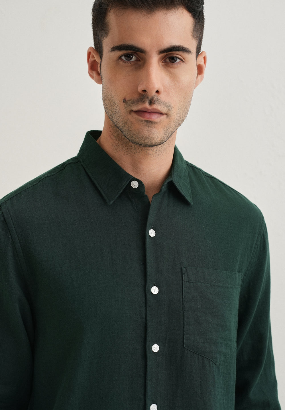 Dark Green Pure Cotton Stitchless Placket Shirt