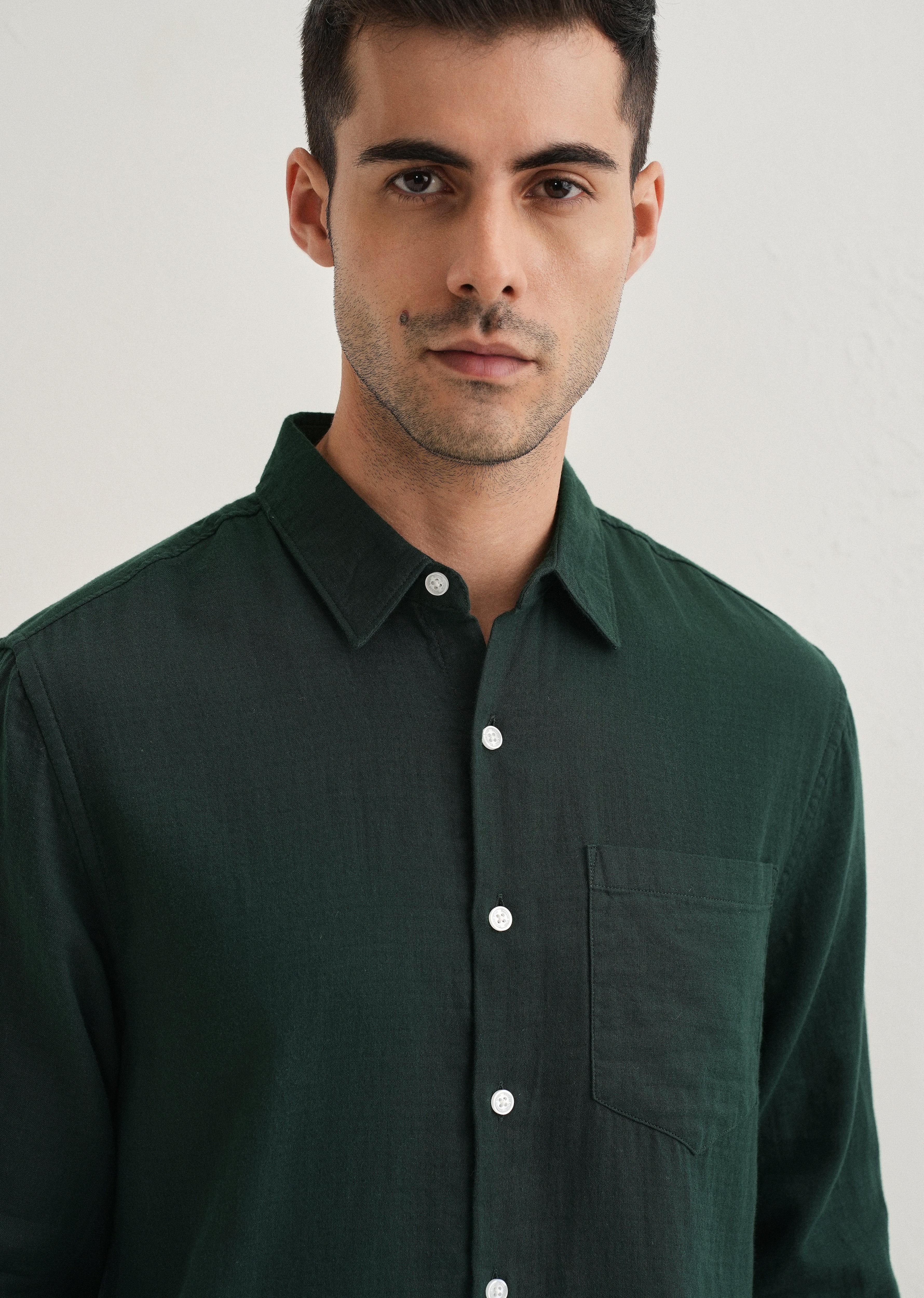 Dark Green Pure Cotton Stitchless Placket Shirt