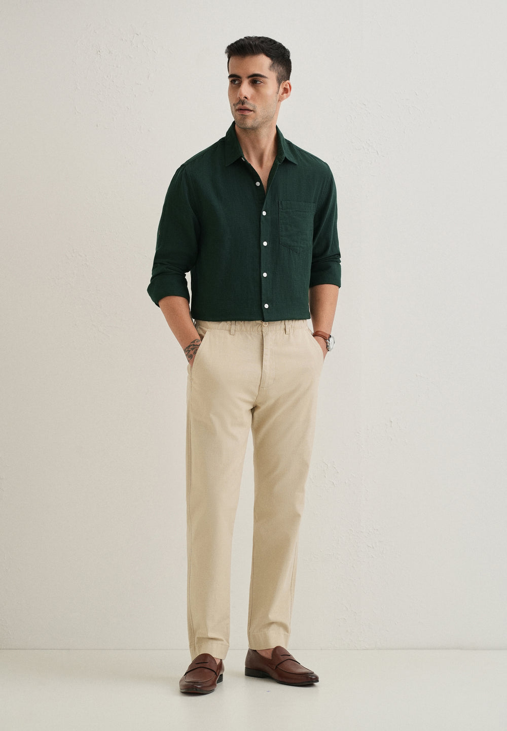 Dark Green Pure Cotton Stitchless Placket Shirt