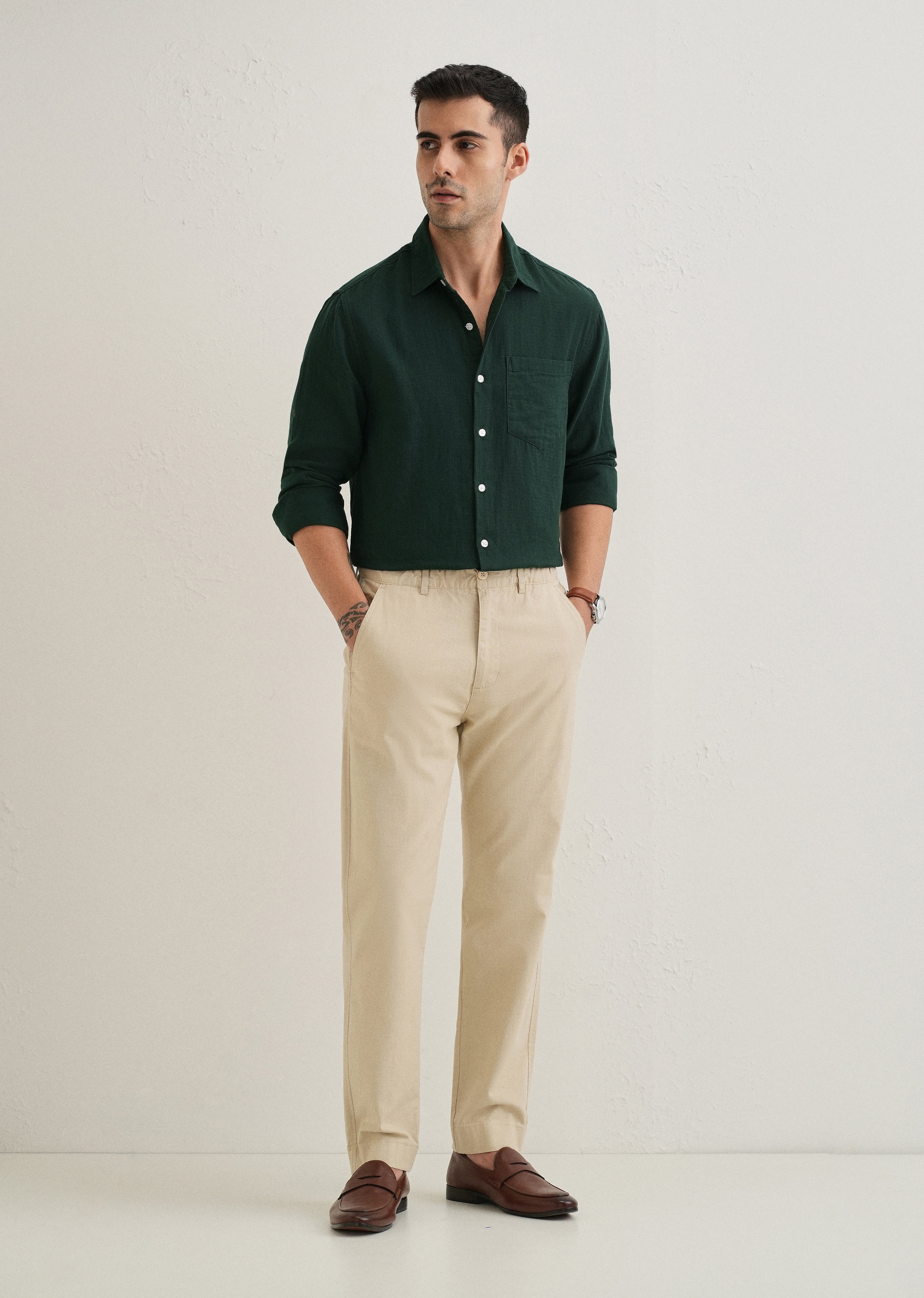 Dark Green Pure Cotton Stitchless Placket Shirt
