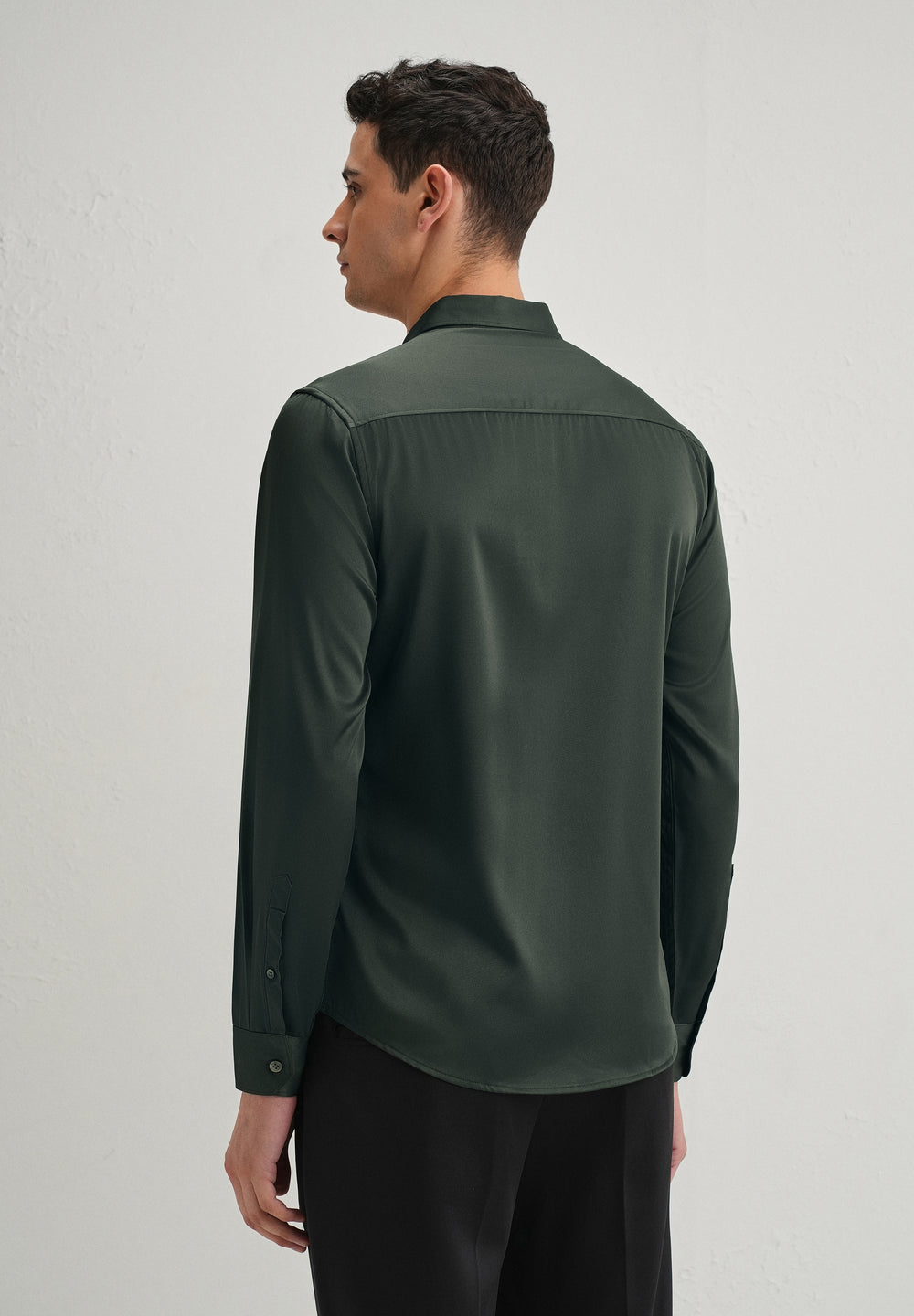 Dark Green Satin-Finish Plain Shirt