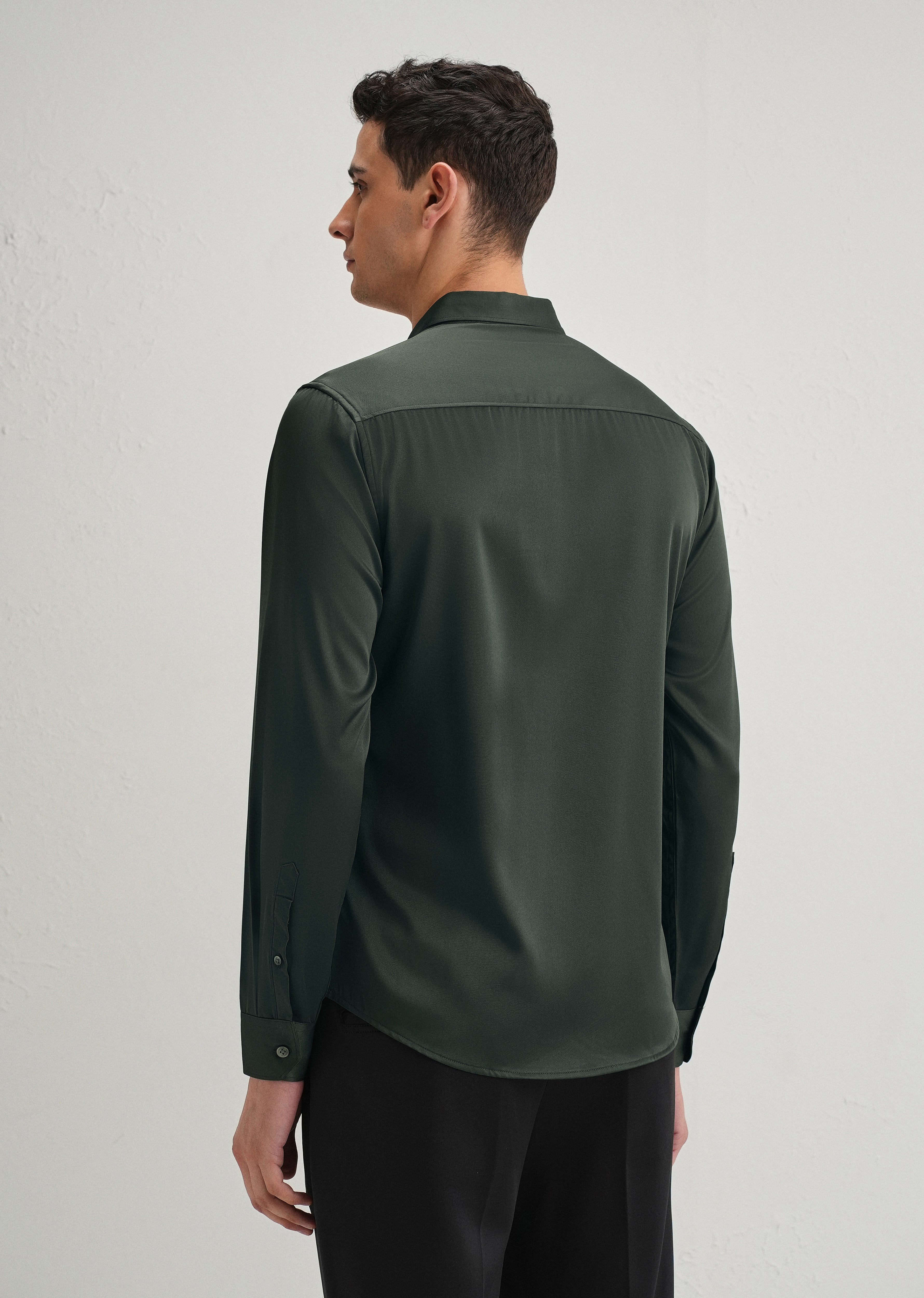 Dark Green Satin-Finish Plain Shirt