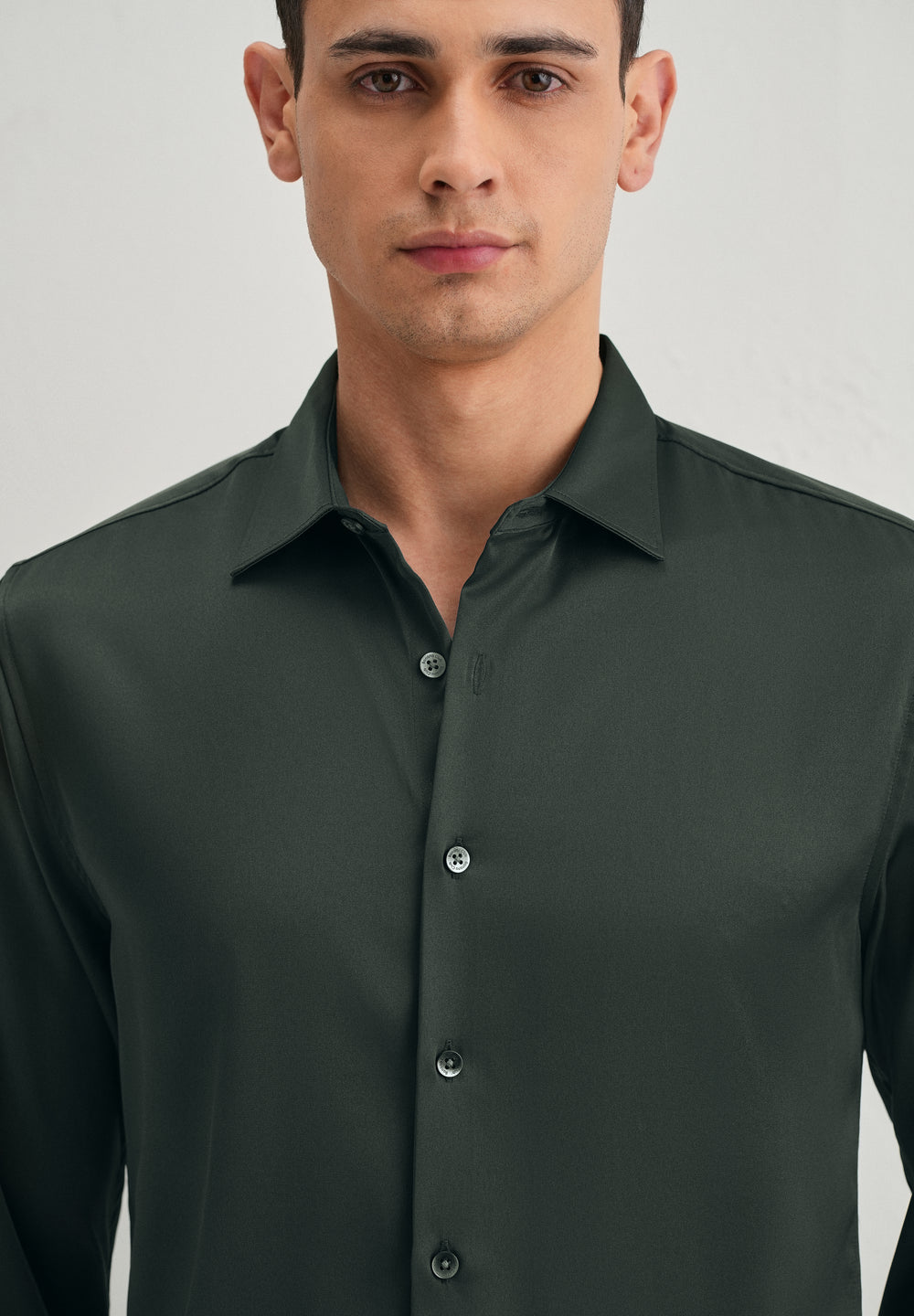 Dark Green Satin-Finish Plain Shirt