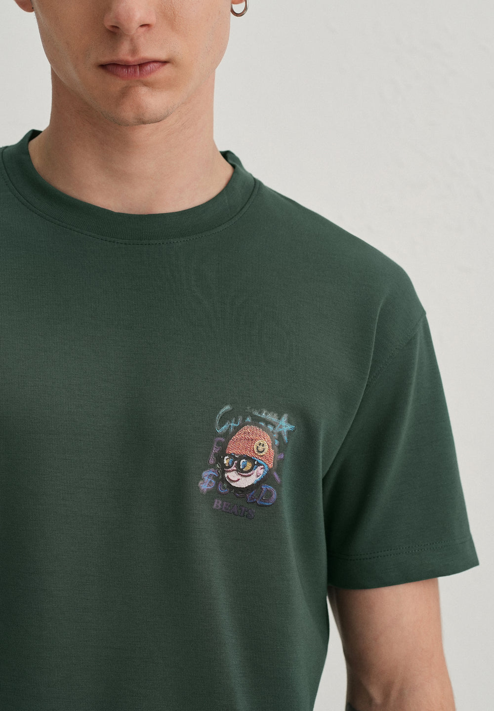 Dark Green Textured Back Print T-Shirt