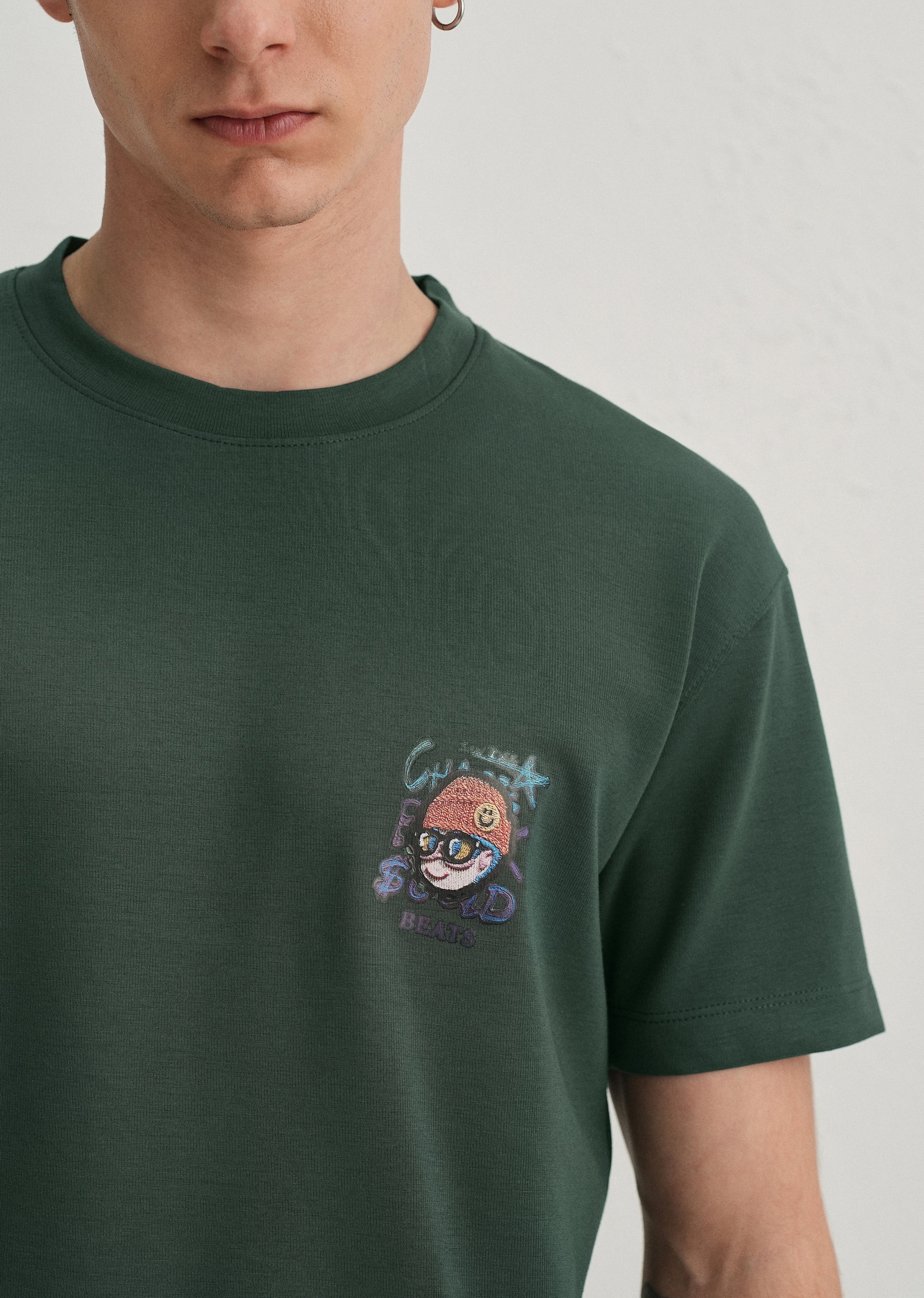 Dark Green Textured Back Print T-Shirt