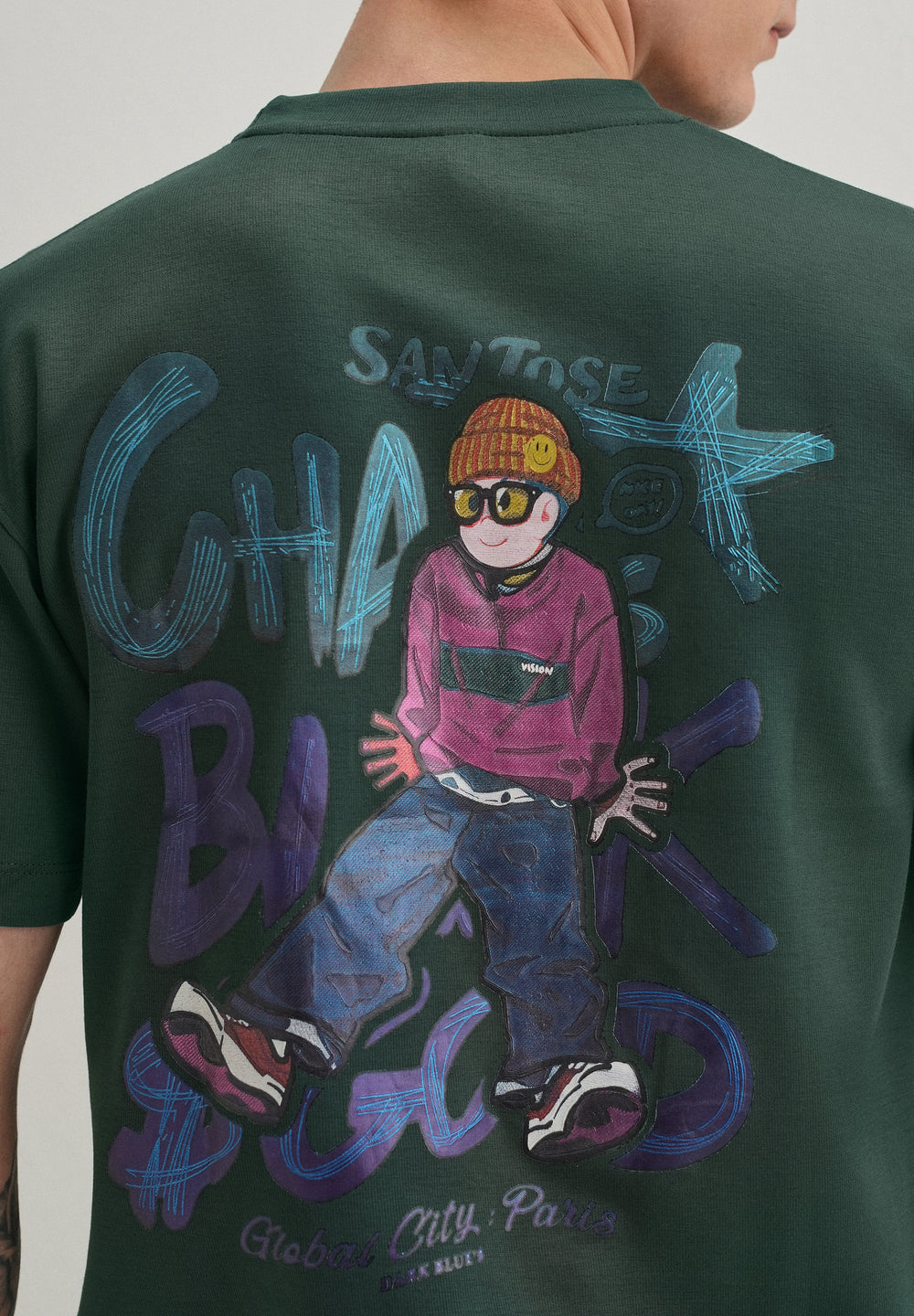 Dark Green Textured Back Print T-Shirt