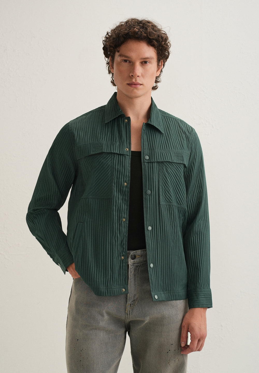 Dark Green Textured Utility Shacket