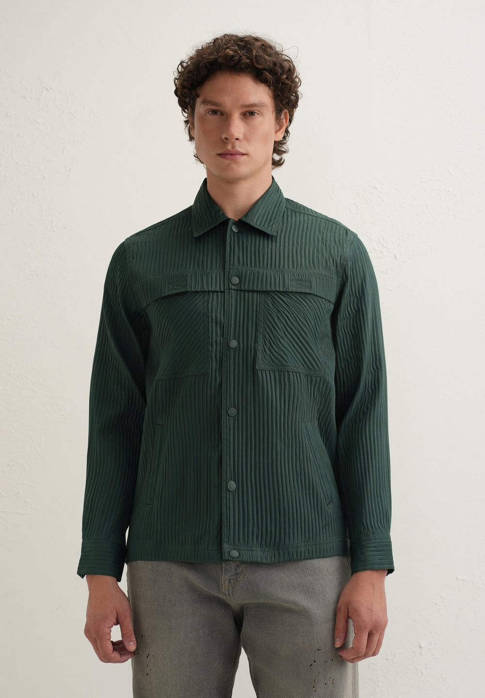 Dark Green Textured Utility Shacket