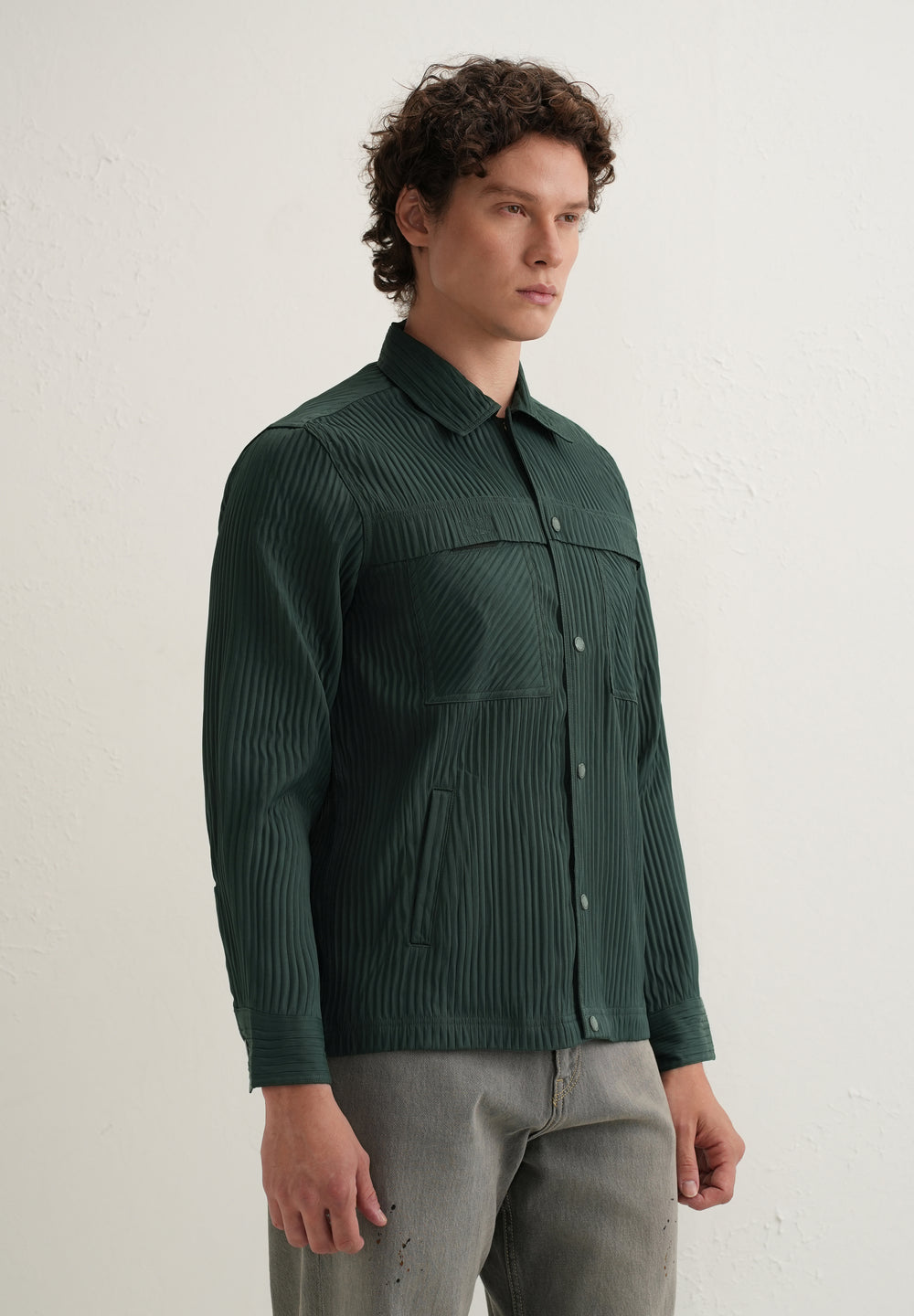 Dark Green Textured Utility Shacket