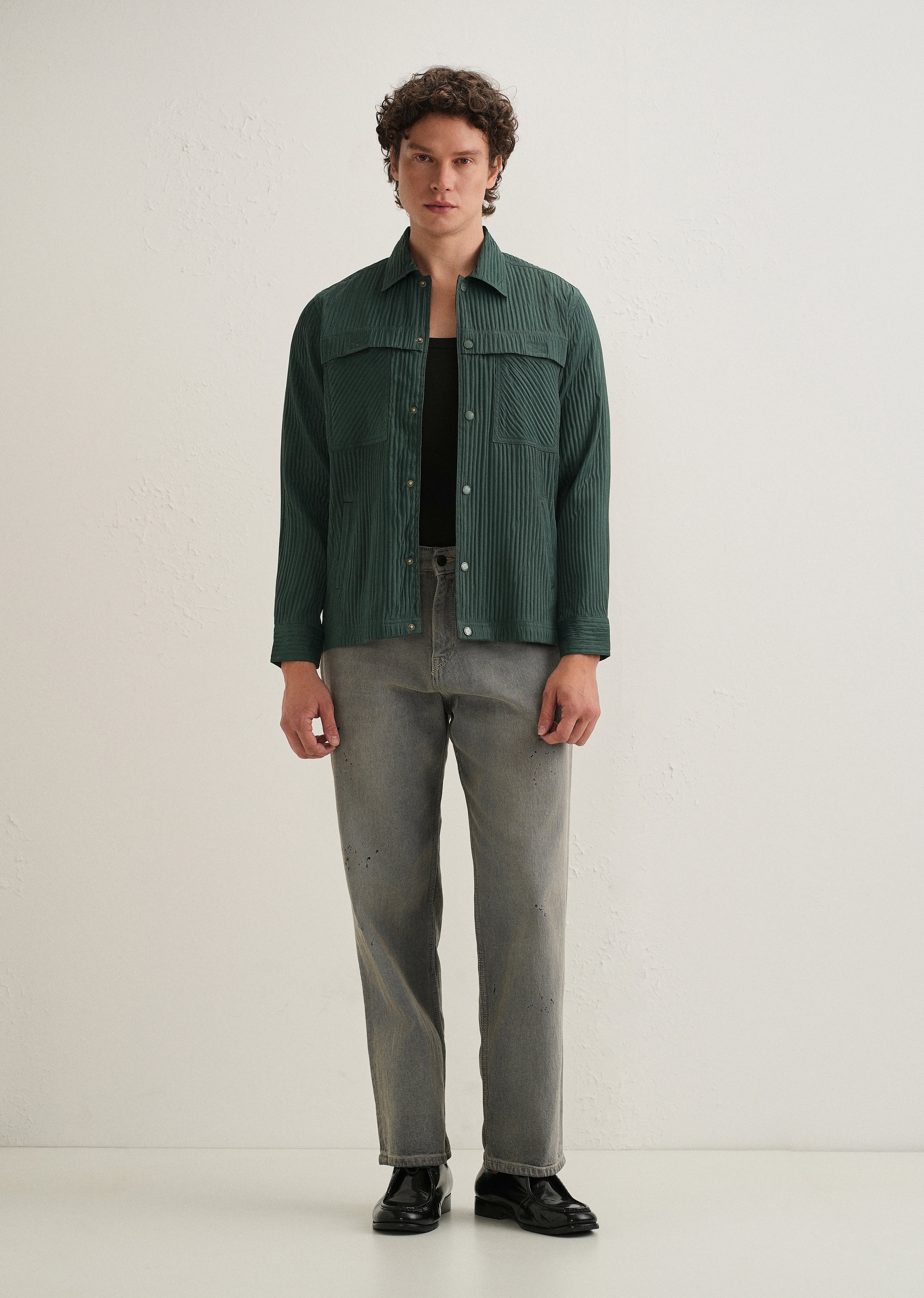 Dark Green Textured Utility Shacket