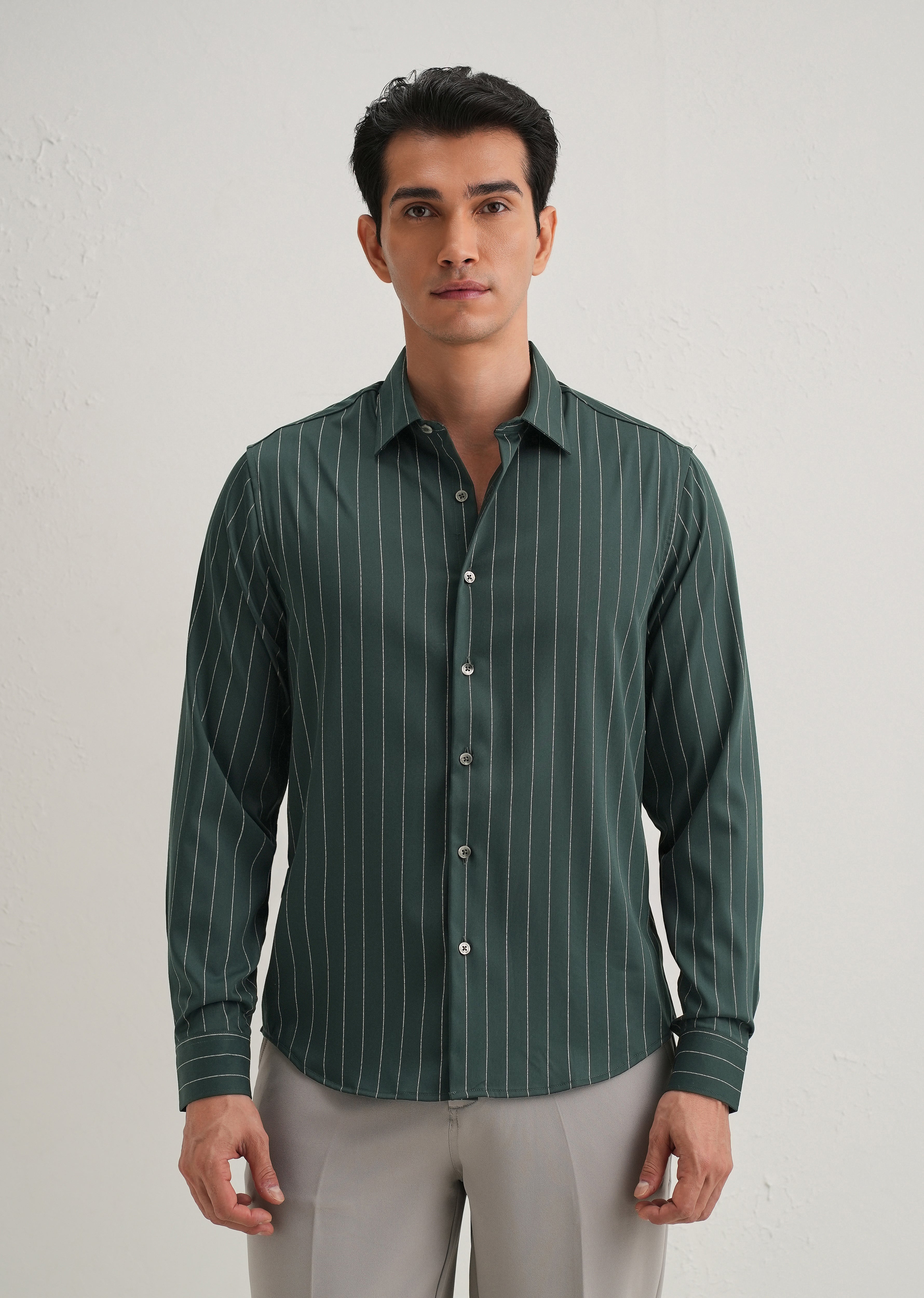 Dark Green Vertical Stripe Shirt