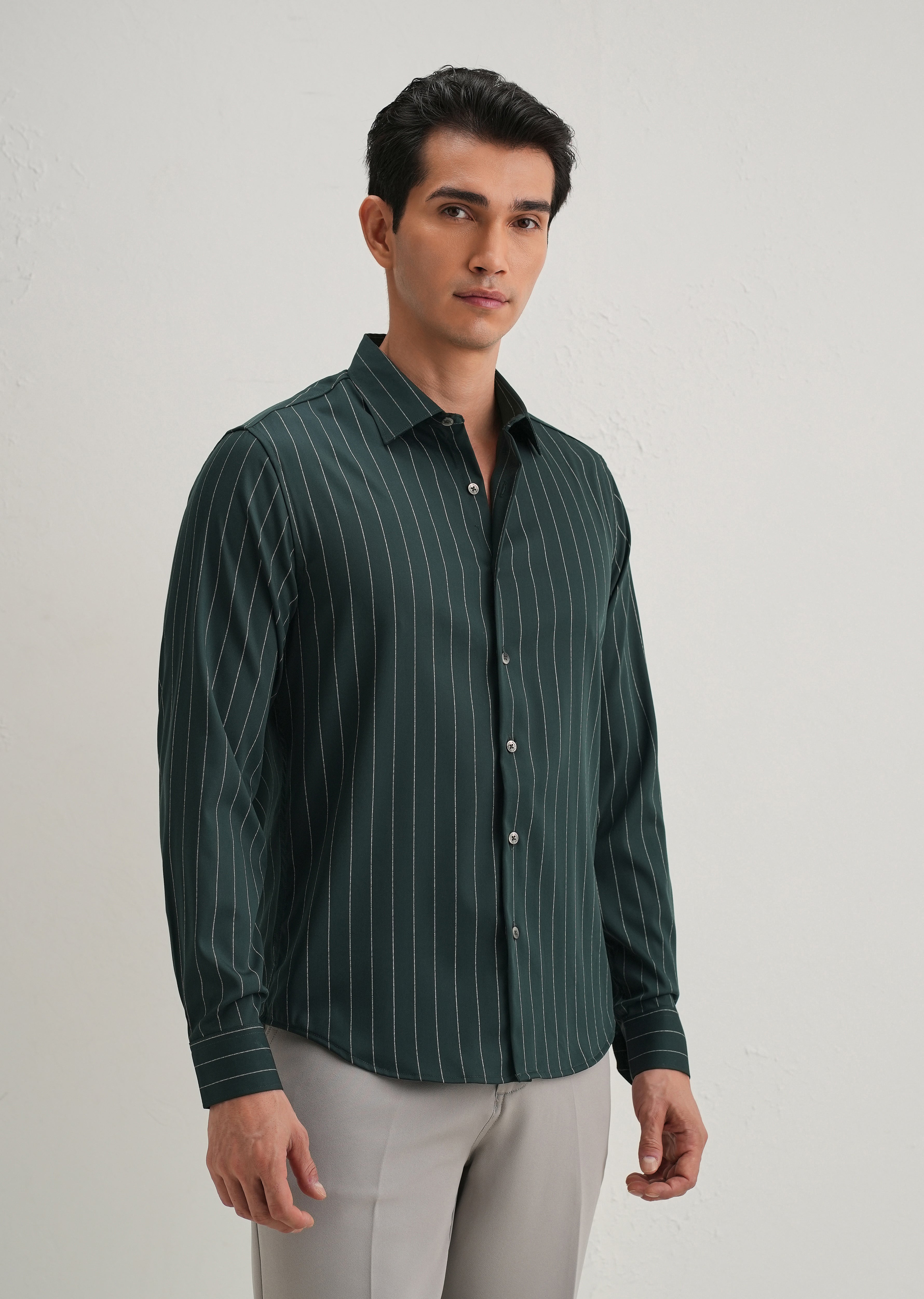Dark Green Vertical Stripe Shirt