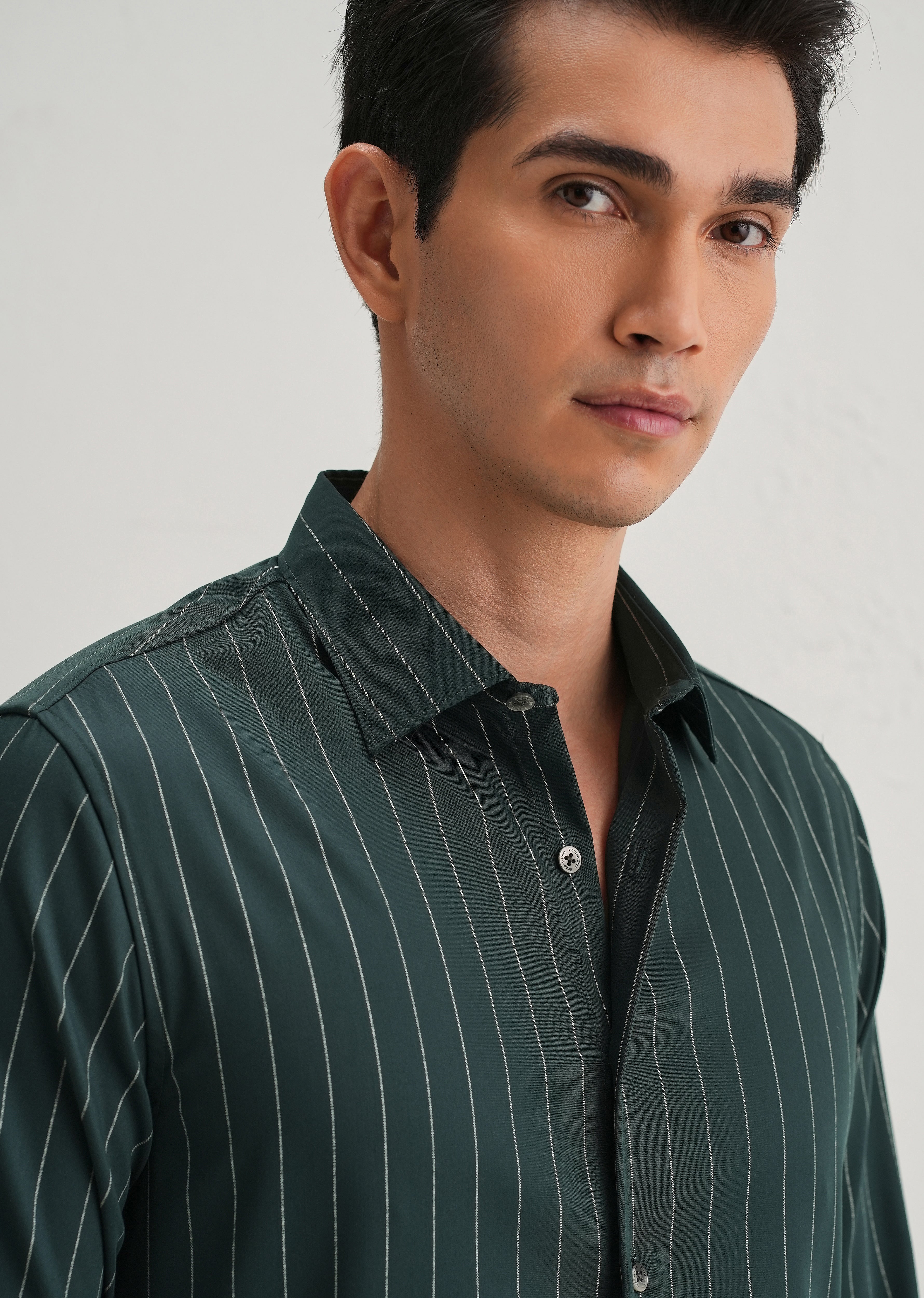 Dark Green Vertical Stripe Shirt