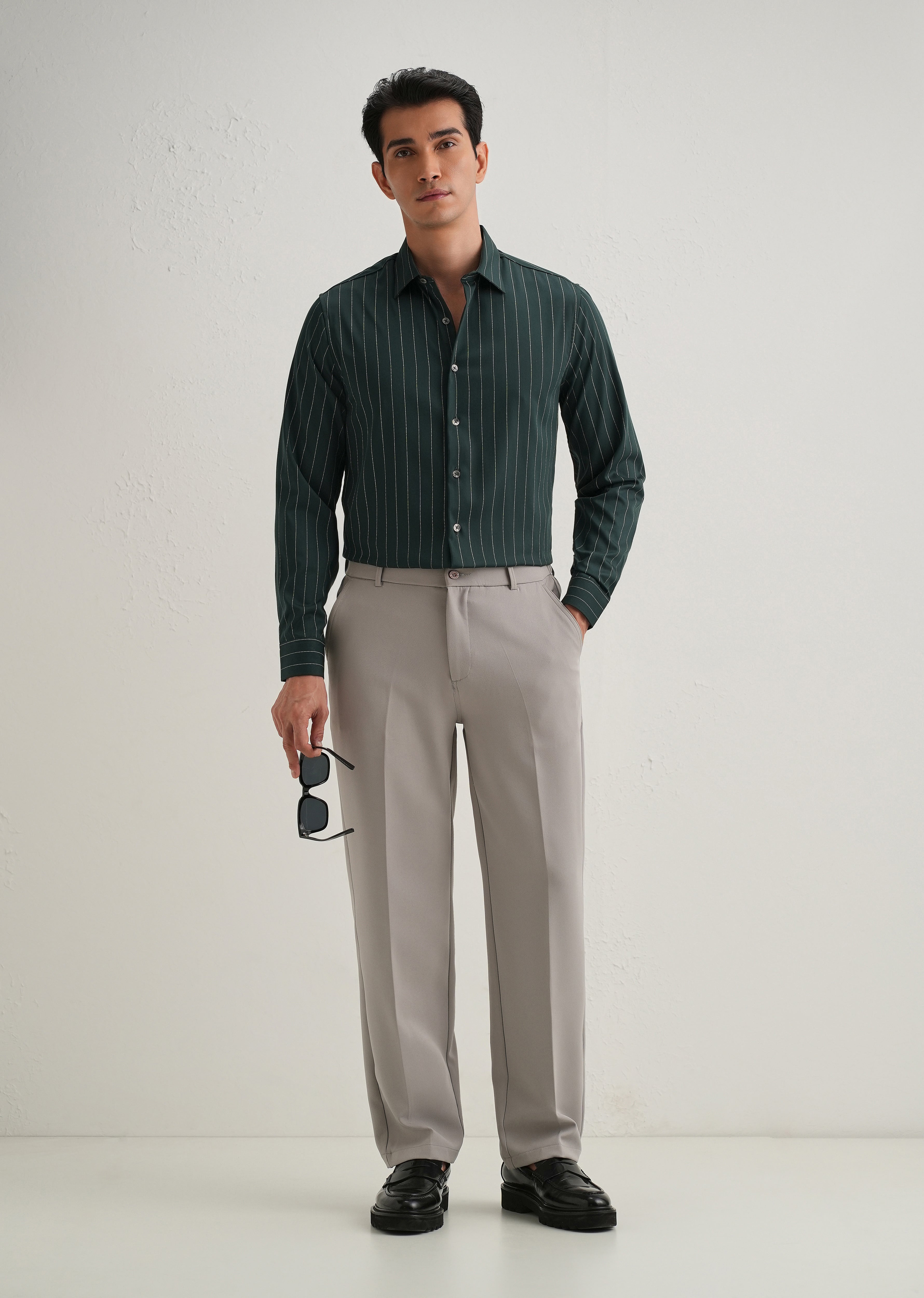 Dark Green Vertical Stripe Shirt