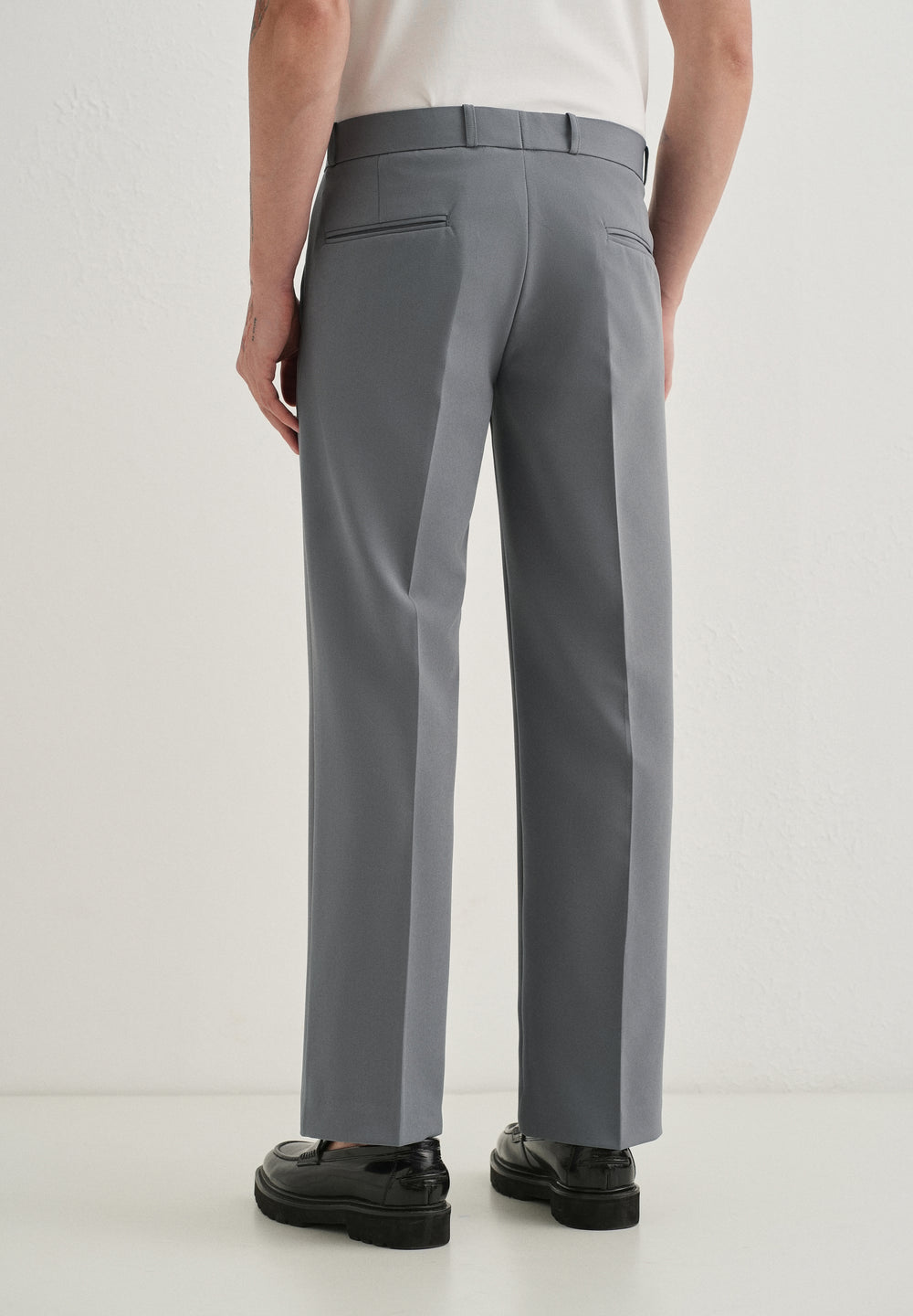 Dark Grey Button-Tab Pleat Trouser