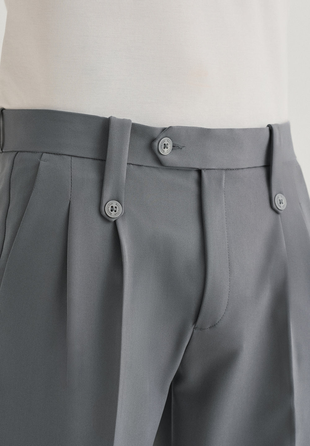 Dark Grey Button-Tab Pleat Trouser