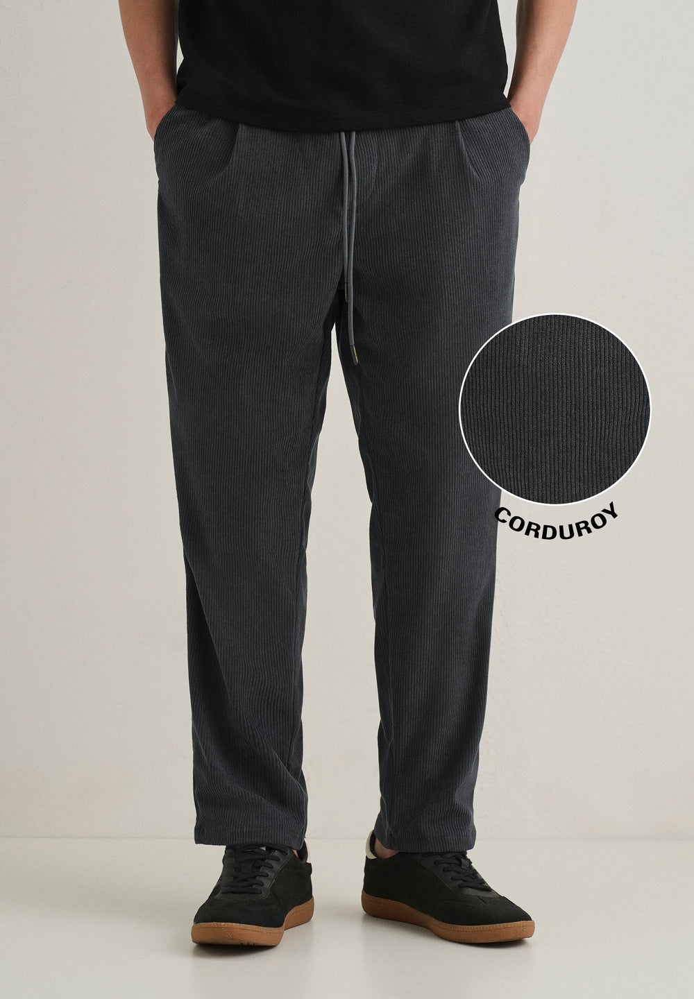 Dark Grey Drawstring Corduroy Pant