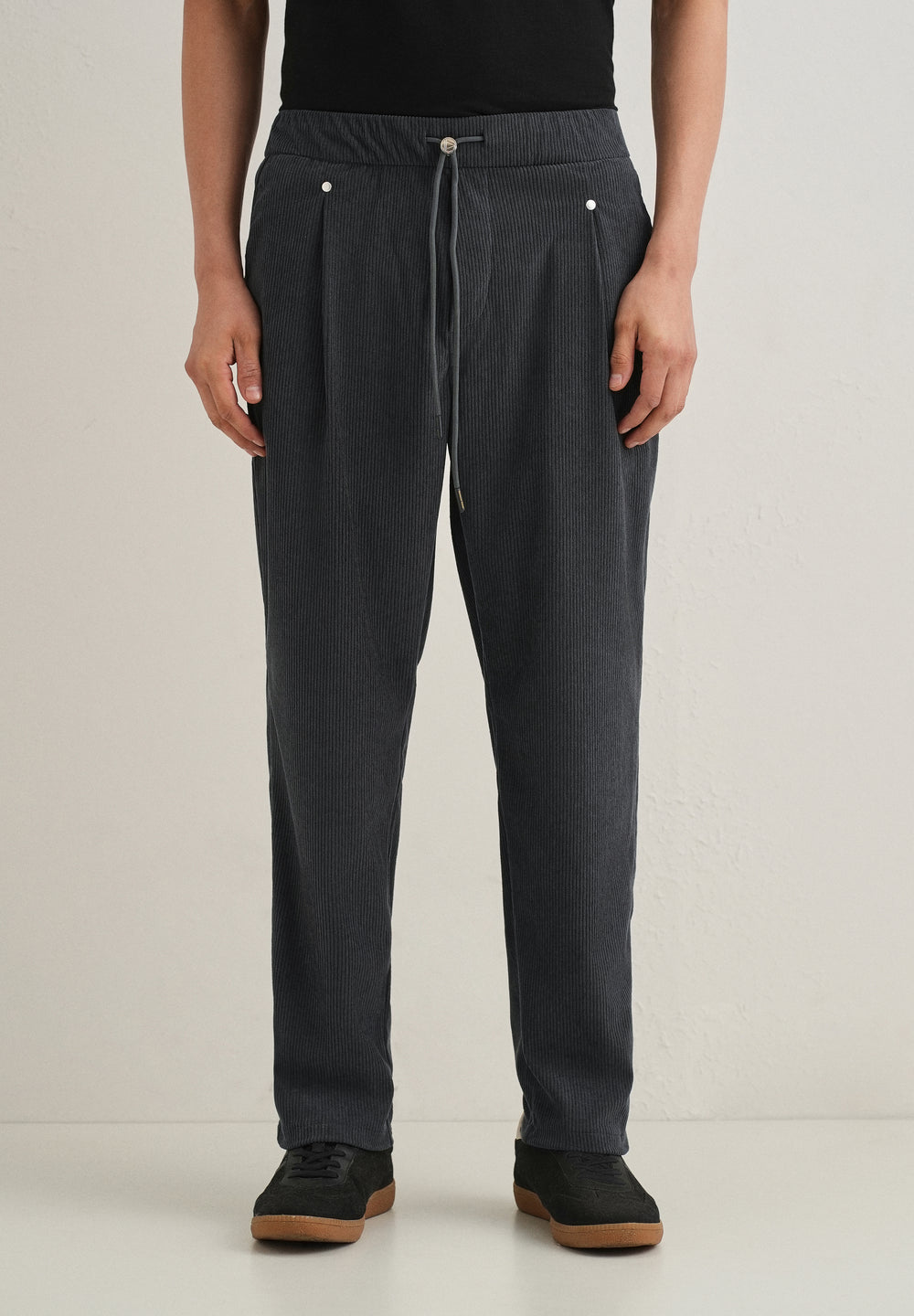 Dark Grey Drawstring Corduroy Pant