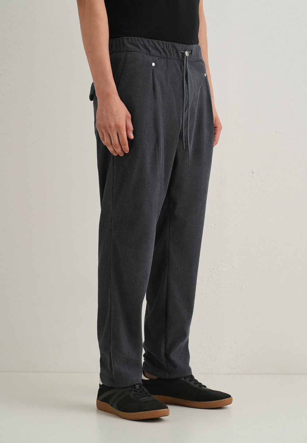 Dark Grey Drawstring Corduroy Pant